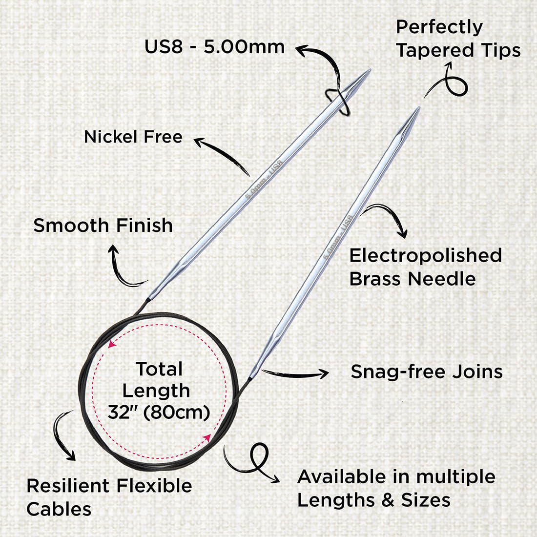 KnitPro Nova Cubics Fixed Circular Needles 32" (80cm), Silver, 5.00mm - Image 3