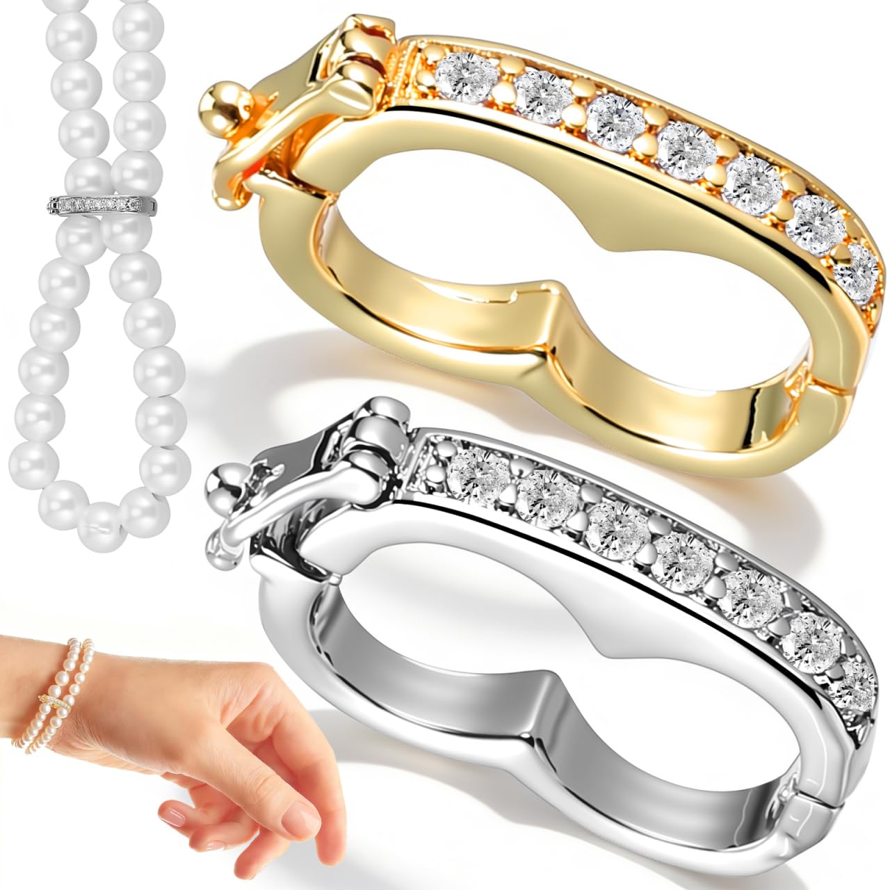 DEARMAMY 2pcs Pearl Enhancer Clasps Necklace Shortener Double Ended Clasp for DIY Jewelry Making and Bracelet Platinum Color