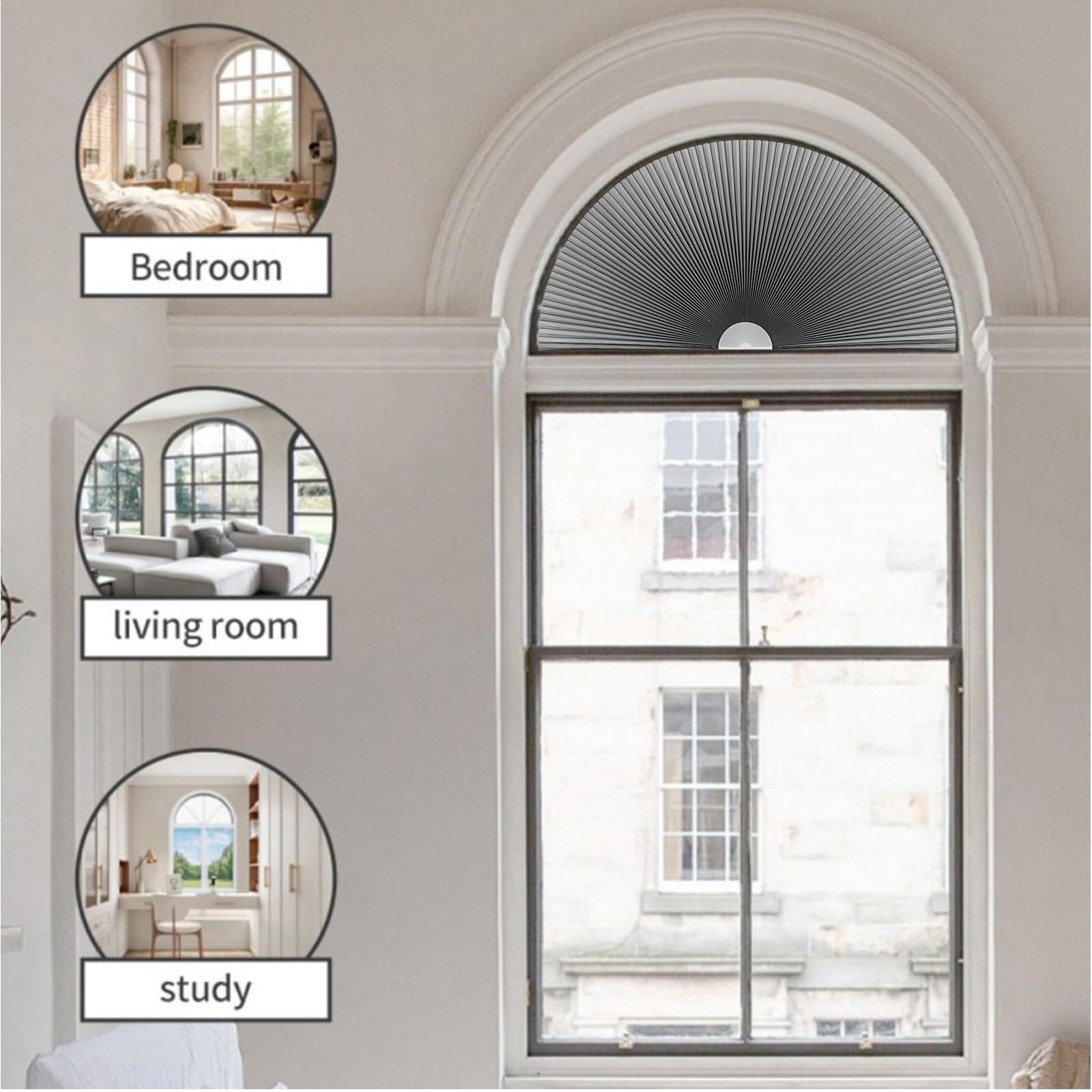 Arche occultant pour fenêtre, stores cellulaires à coller sans fil, sans perçage, en tissu de protection UV, isolation thermique, revêtement de fenêtre en demi-cercle, stores occultants pour chambre