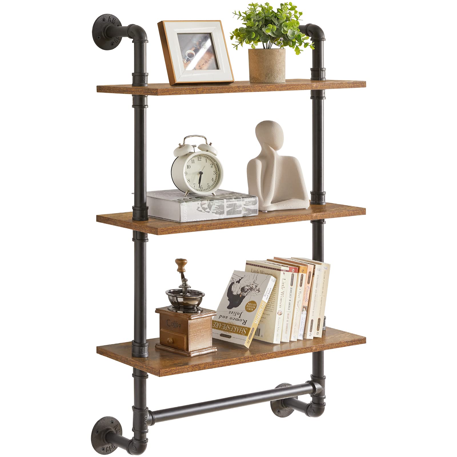YMYNY Estantes de Montaje en Pared de tubería Industrial de 3 Niveles, estantes de Almacenamiento rústicos, Estante de Especias de Cocina, para Dormitorio, Sala de Estar, baño