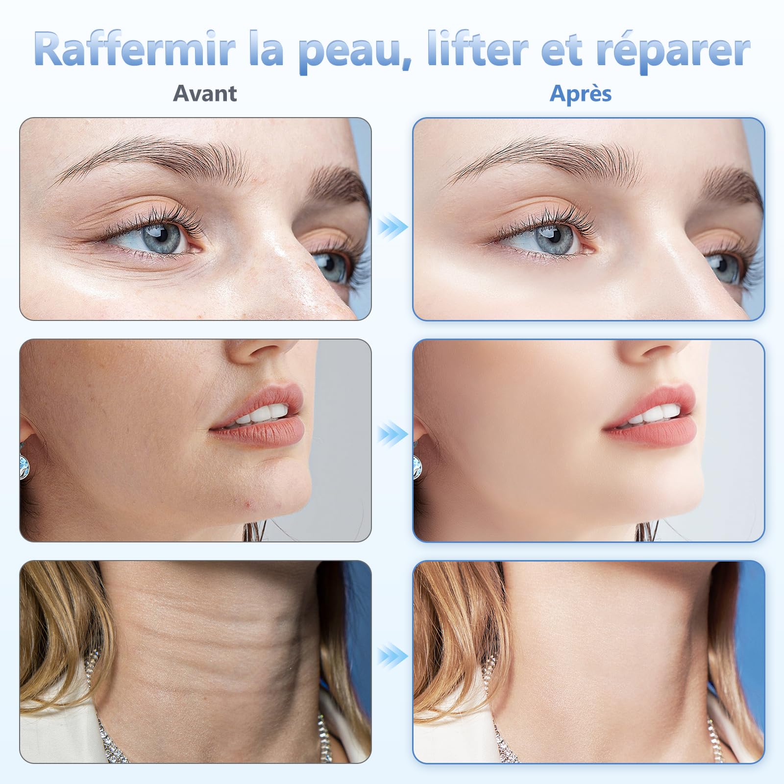 Appareil Anti Rides Visage, Appareil de Beauté à 6 Modes, Température 45 °C pour Les Massage Visage, pour l'anti-âge, Le Lifting et le Raffermissement de la Peau Relâchée (Mode LED 4 couleurs)