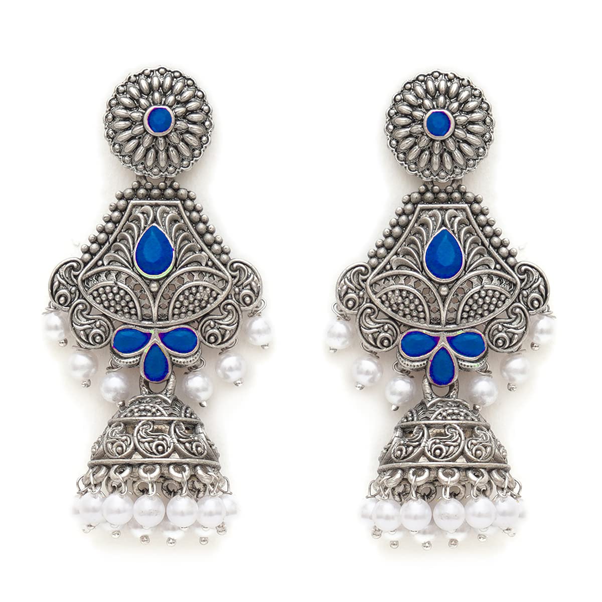 Karatcart Oxidised Silver Handcrafted Blue Long Dangler Jhumki Earrings for Women (B0BT1XBXRZ) Amazon Price History, Amazon Price Tracker