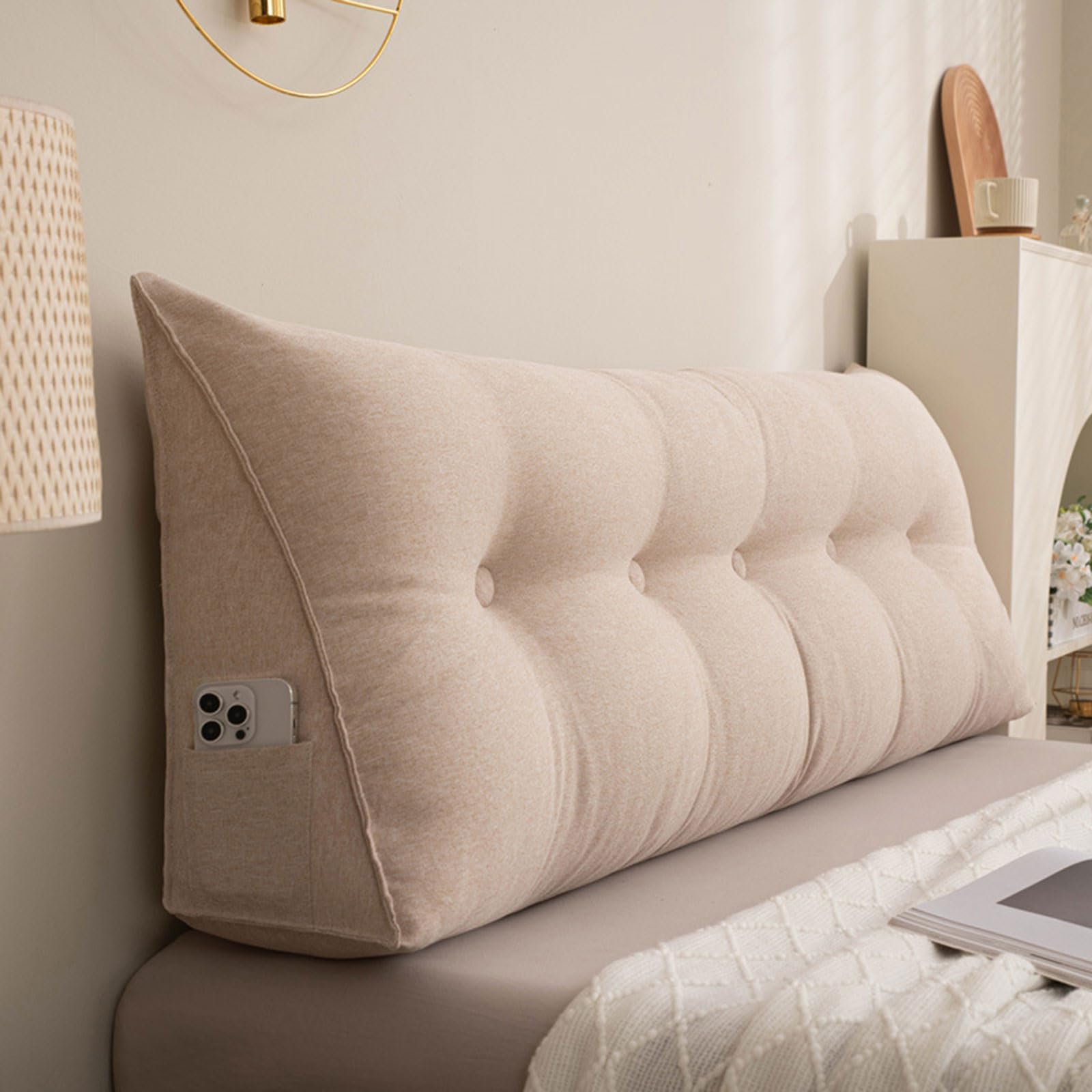 Headboard Wedge Pillow Large Triangular Bed Backrest Pillow, Twin Full Queen King Size Back Support Cushion Daybed Reading Pillows Lumbar Positioning Bolster with Removable Cover(60x50x20cm,Brown1)