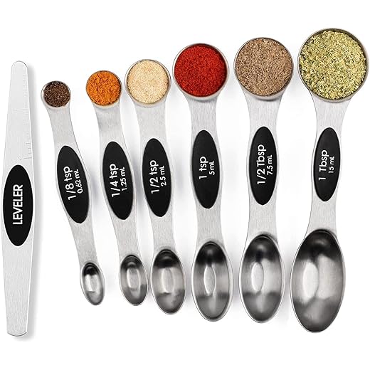 Magnetic Measuring Spoons Set Stainless Steel with Leveler, Stackable Metal Tablespoon Measure Spoon for Baking, Cups and Spoon Set Kitchen Gadgets Apartment Essentials Fits in Spice Jars