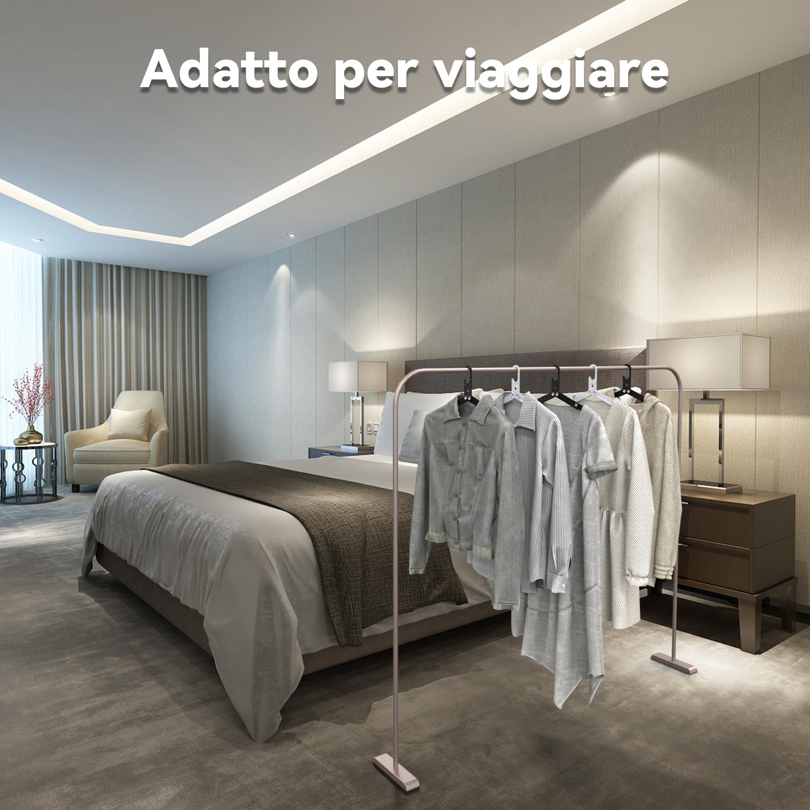 Sazfli Gruccia da Viaggio Pieghevole in Alluminio (3 Pezzi) – Leggera & Compatta con Porta Abiti Antivento, Ideale per Campeggio/Crociera – Nero