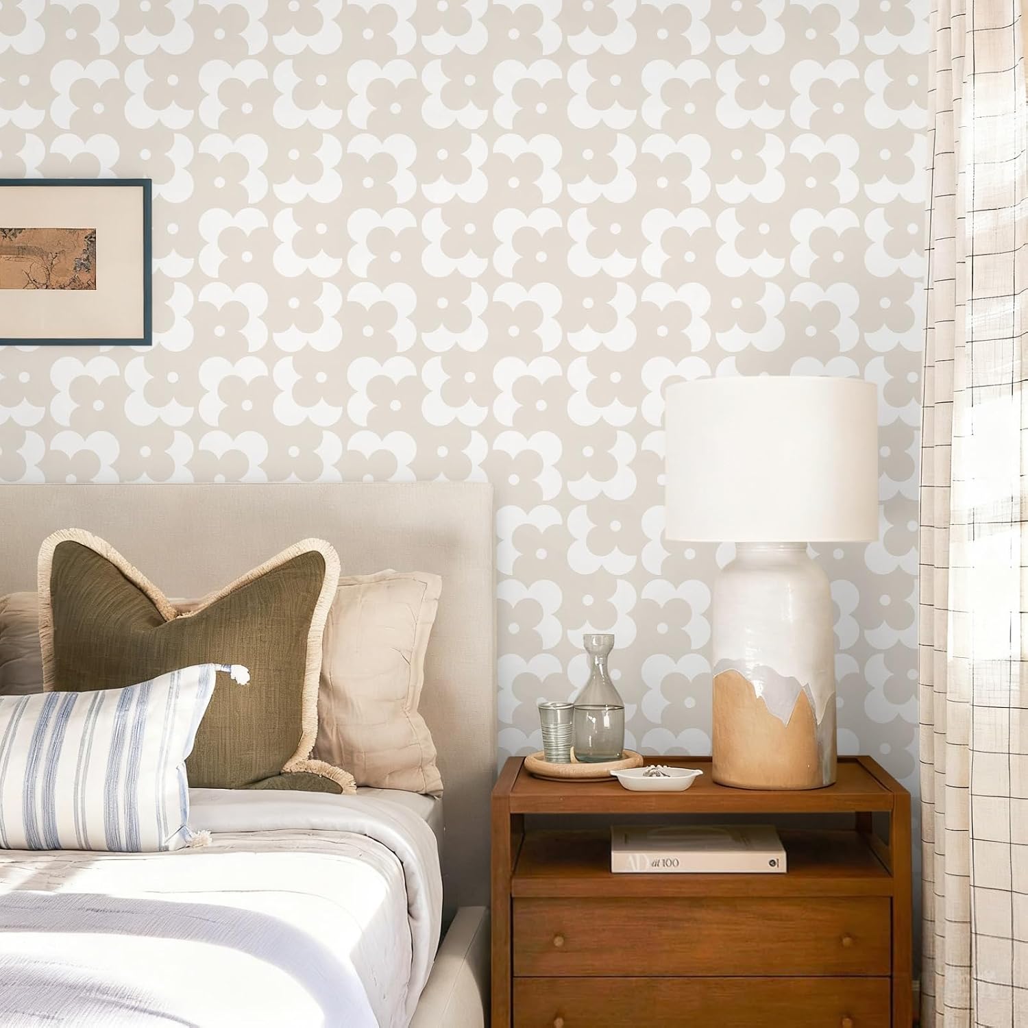 Ismoon Geometric Peel and Stick Wallpaper Boho Begie Contact Paper 17.3''x393'' Neutral Wallpaper Renter Friendly Removable Self-Adhesive Wall Paper for Bedroom Kitchen Wall Decor Vinyl