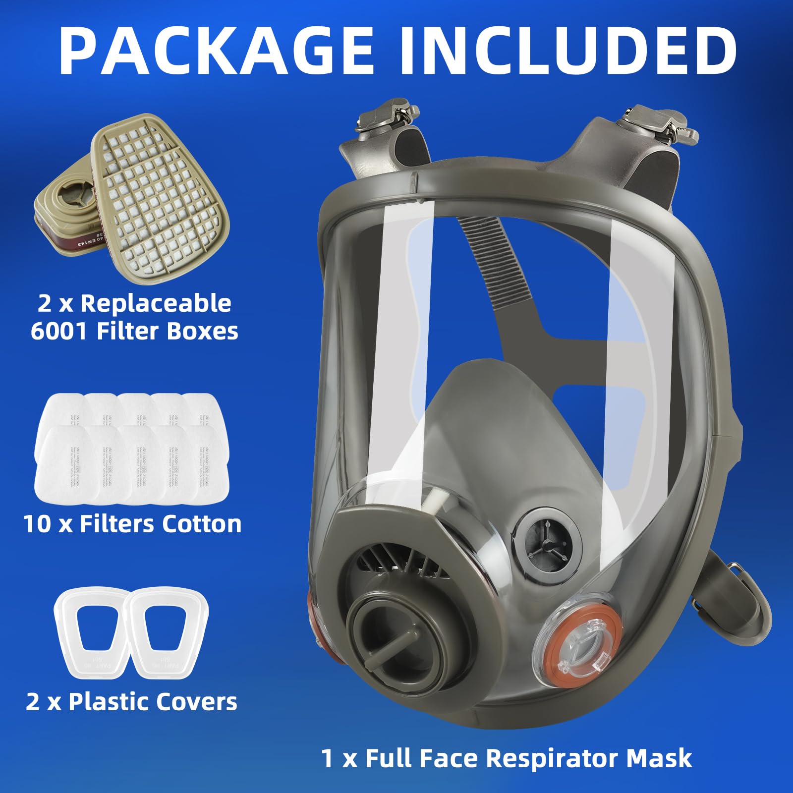 Maschera antipolvere con filtri, maschere di protezione respiratoria riutilizzabile, 6800 Maschera a gas di prodotto chimico per pittura, lavoro, levigatura, graffiti