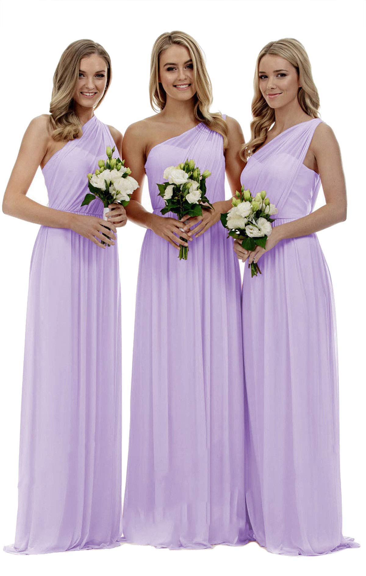 WTW Women's One-Shoulder Lace Chiffon Formal Evening Party Gown Bridesmaid Dress-Lilac-14