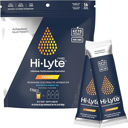 Hi-Lyte Pro - Paquetes de hidratación, 16 paquetes de bebidas individuales Naranja Mezcla de bebidas en polvo electrolitos Paquetes de polvo