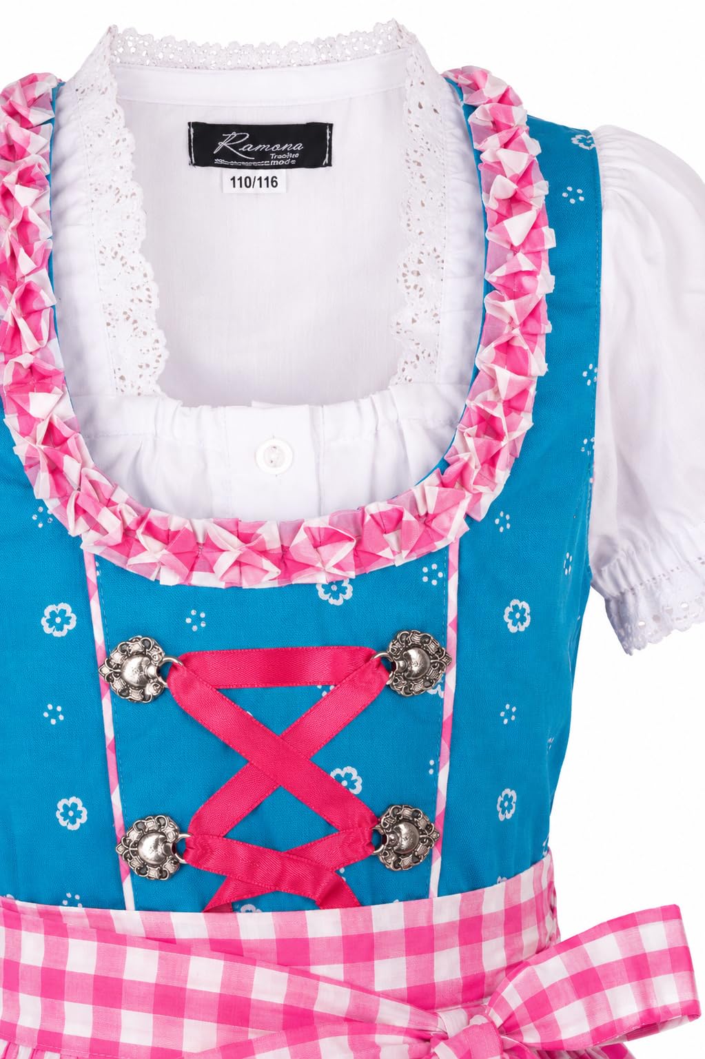 Ramona Lippert Kinderdirndl Luna Türkis, 3-teilig mit Bluse und Schürze