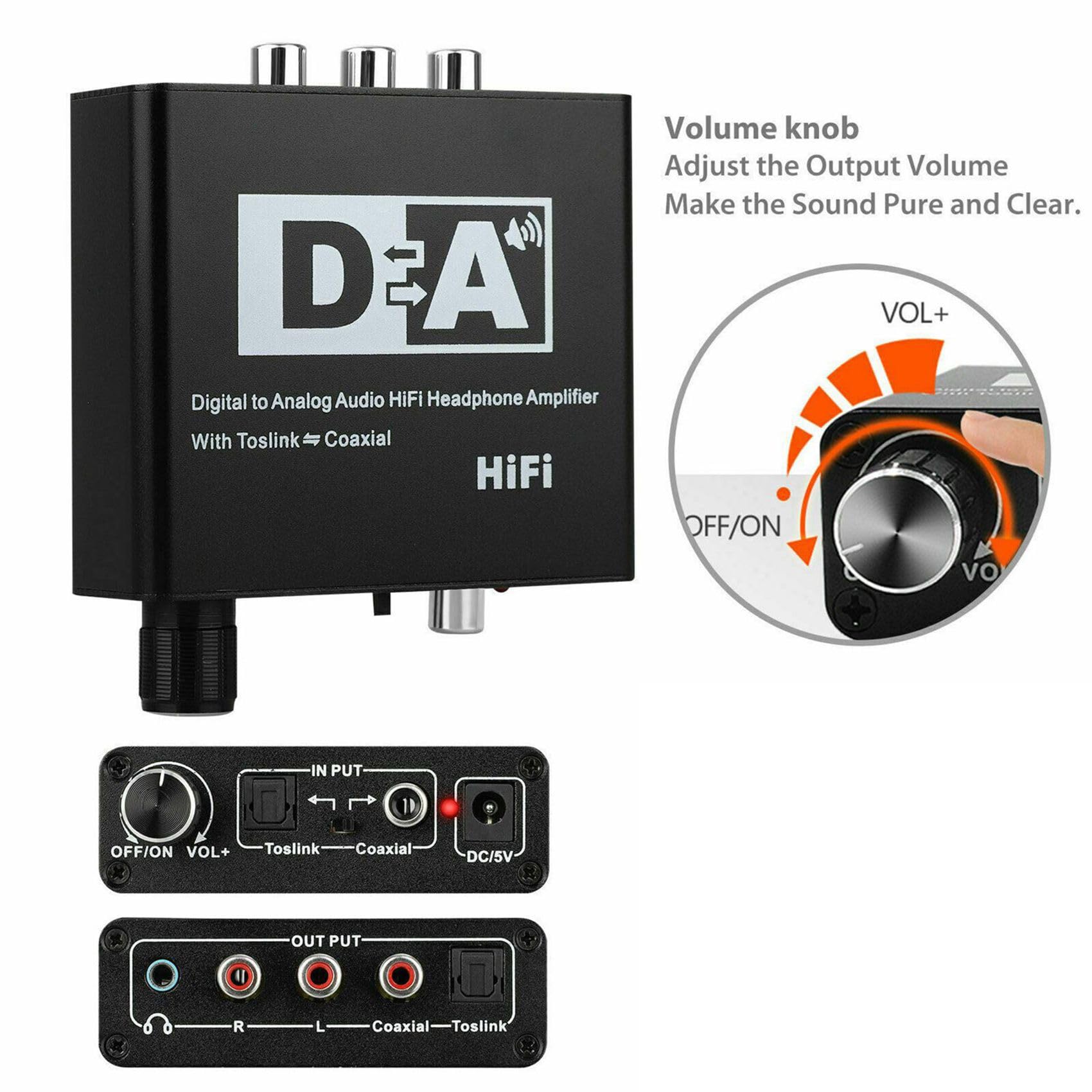 6X Toslink Coaxial ÓPtico Digital de 192 KHz una AnalóGico 3.5Mm Convertidor de Audio de Alta Fidelidad con Spdif