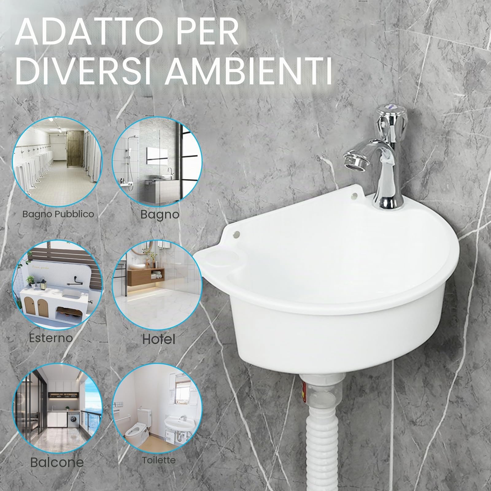 Lavando, Semplice lavandino in plastica, con tubo e scarico, per garage, cantina, officina, lavanderia, lavandino, cucina, lavandino esterno, lavandino da giardino (Bianco)