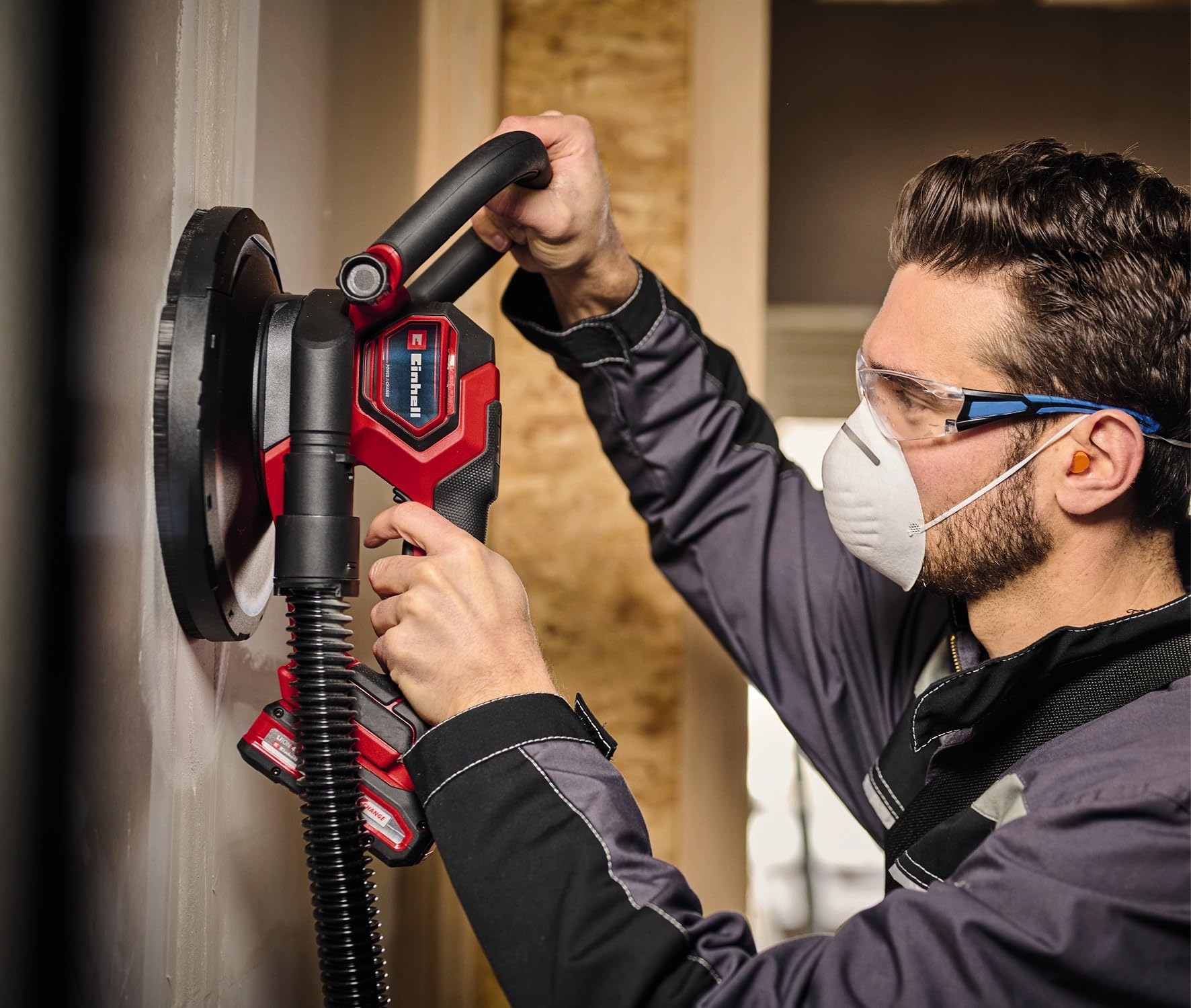 Einhell Professional Lijadora de construcción en seco con batería TP-DWS 18-225 Li BL Solo (18 V, sin escobillas, incl. 6 papeles de lijas de Ø 225 mm y 1 correa de rejilla, sin batería)