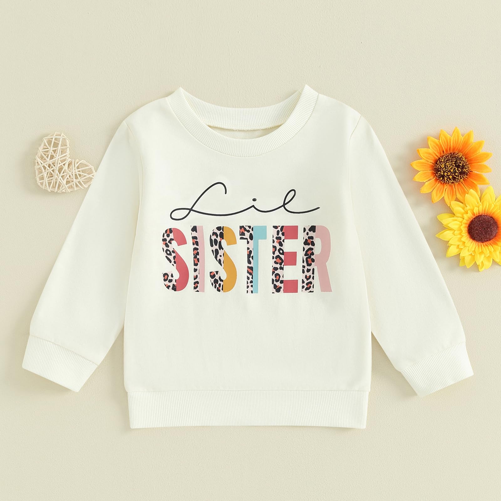 Yassiglia Tenues assorties pour sœur grande sœur chemise à manches longues petite sœur pull/barboteuse nouveau-né col rond imprimé lettre sweat-shirt bébé fille vêtements d'automne