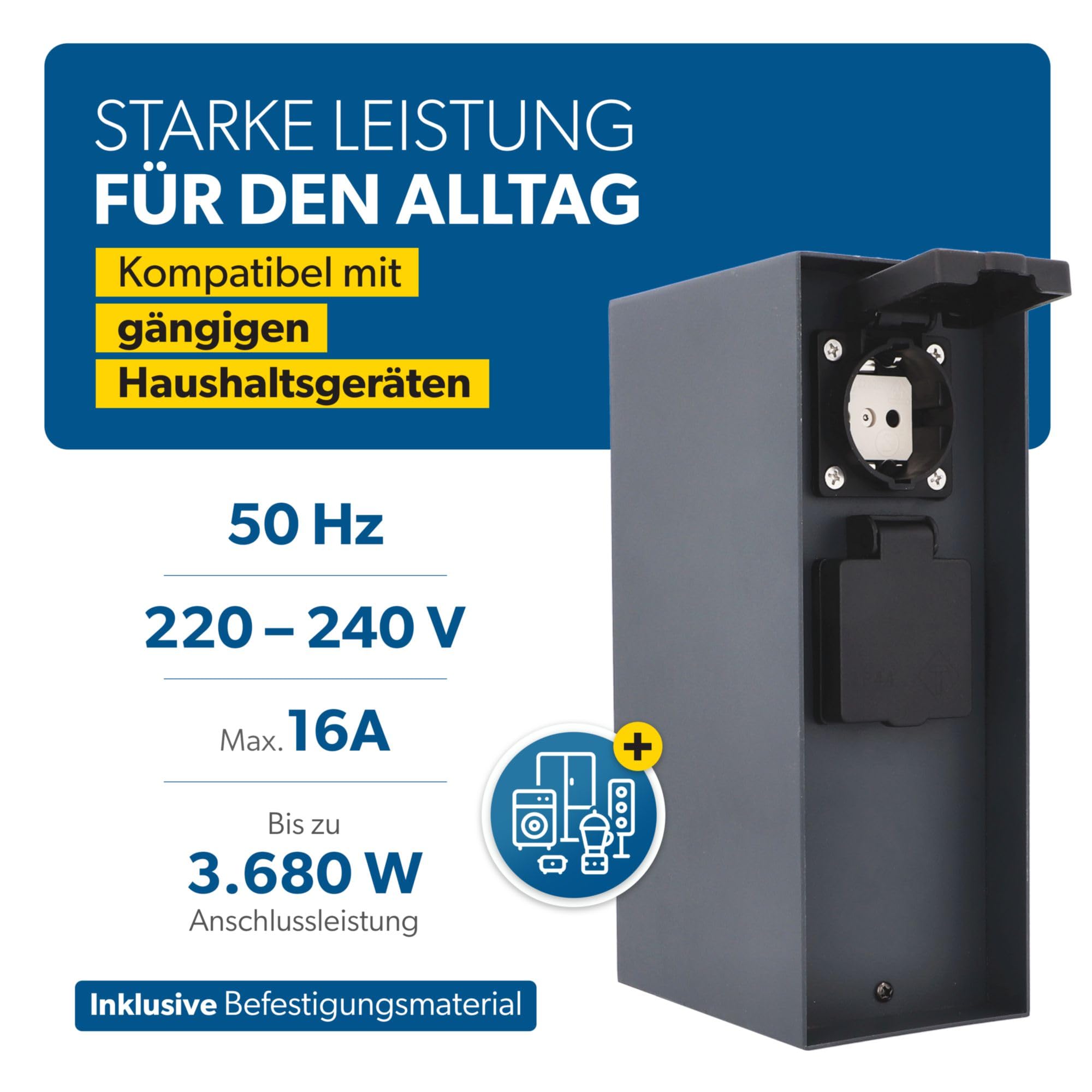 UNITEC Steckdosenverteiler für den Garten, Steckdosensäule mit Zeitschaltuhr, Außensteckdose, Edelstahl, IP 44, 2 Steckdosen