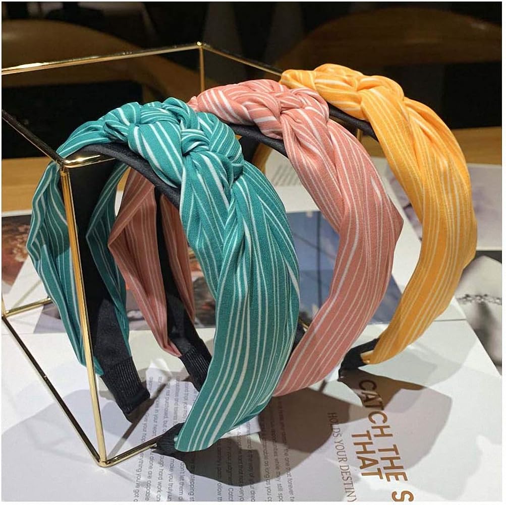 ノットボウストライプヘアバンド 女性用 幅 滑り止め ターバン ヘッドバンド ヘアバンド ブラック サイズ