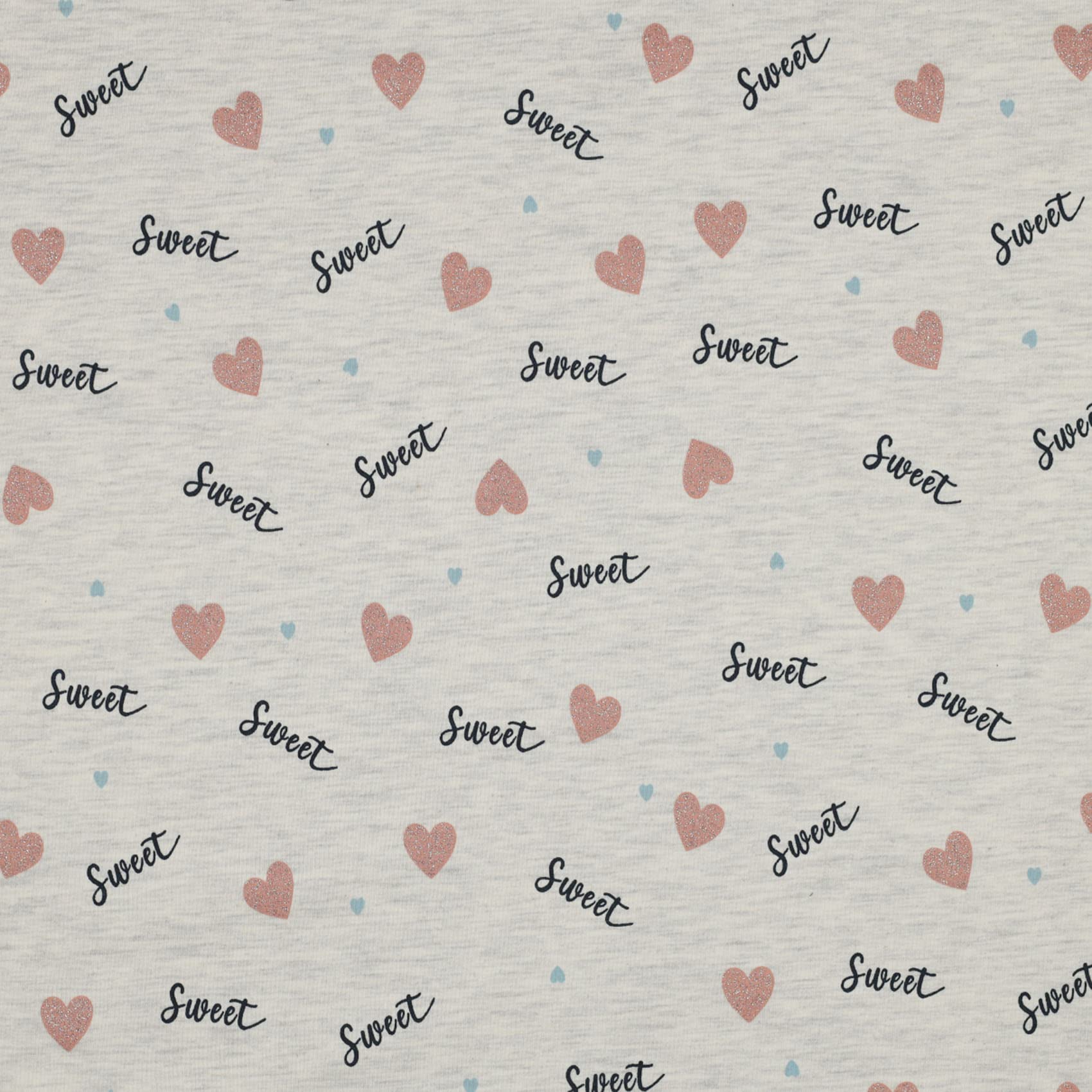 VmG-Store Jersey Fabrics Sold by the Metre for Sewing, Cotton Jersey Sewing Fabric, Children's Fabric, 140 cm Wide, III (Glitter Hearts Ecru JB024)