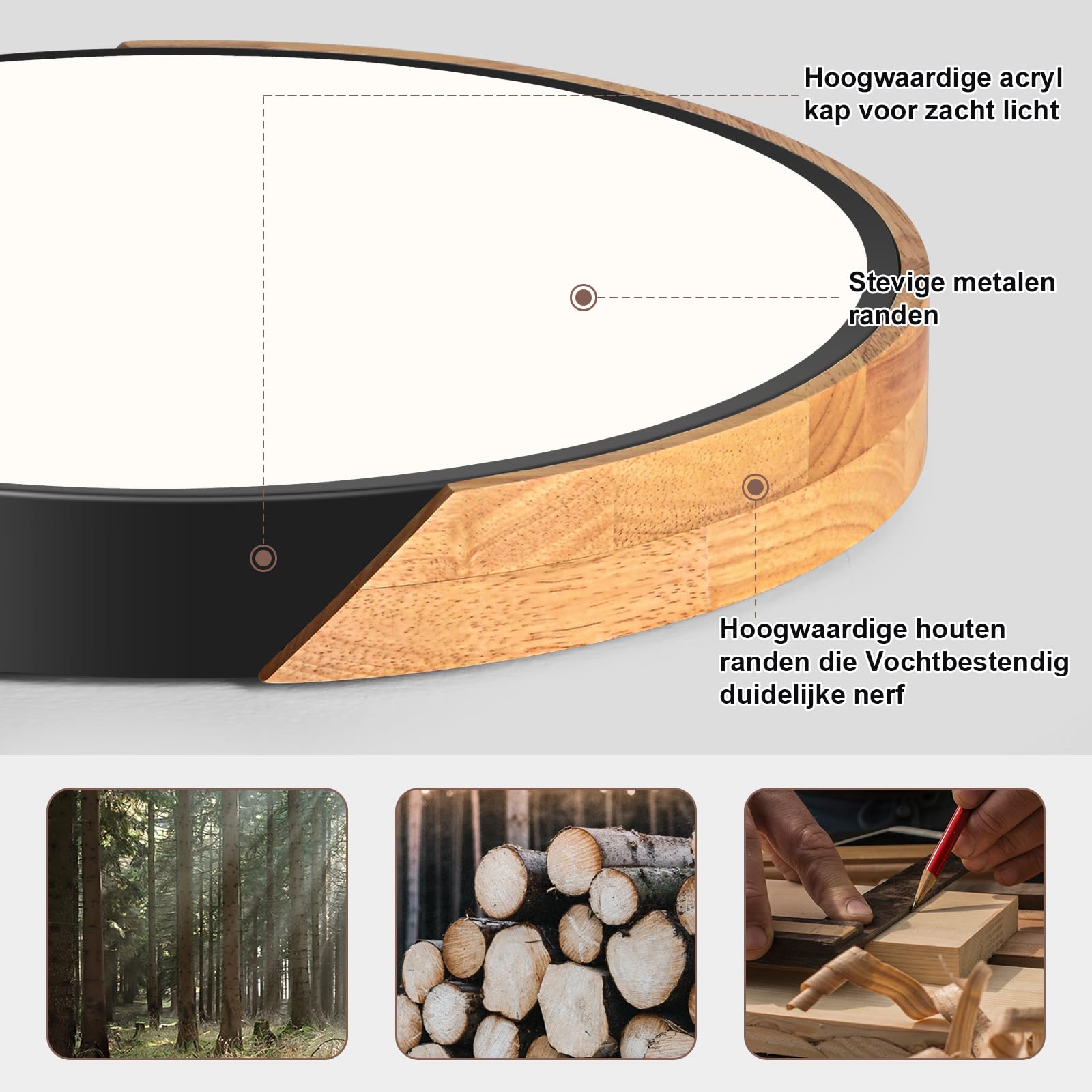 LED Deckenleuchte,Deckenlampe 40cm Runde Holz,Moderne Lampe Schwarz Deckenlampe,36W 4000K deckenleuchten,für Wohnzimmer, Schlafzimmer, Büro,Küche,Flur, Kinderzimmer