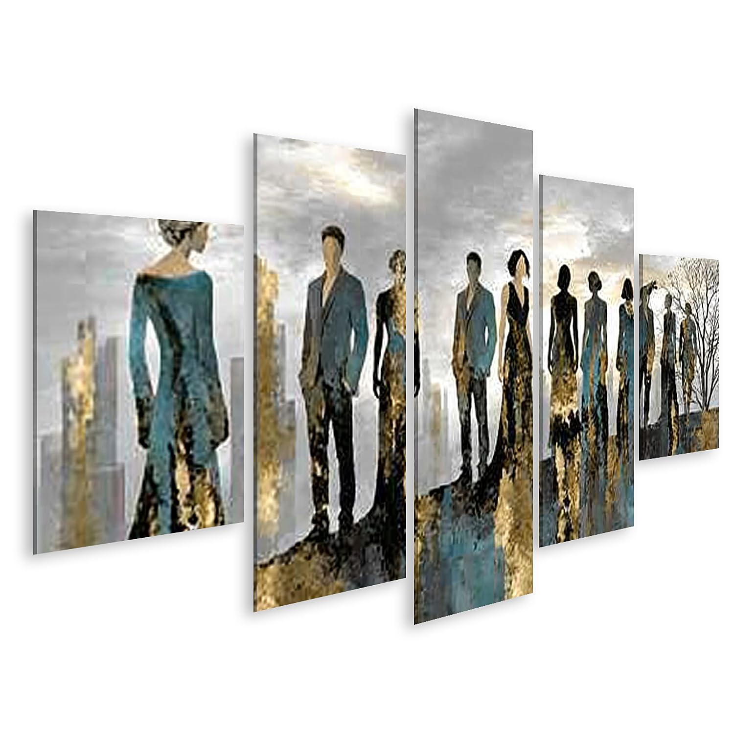 islandburner Bild auf Leinwand Elegante Silhouetten Kunstdruck Wohnzimmer Deko für Kunstliebhaber - 5-teilig