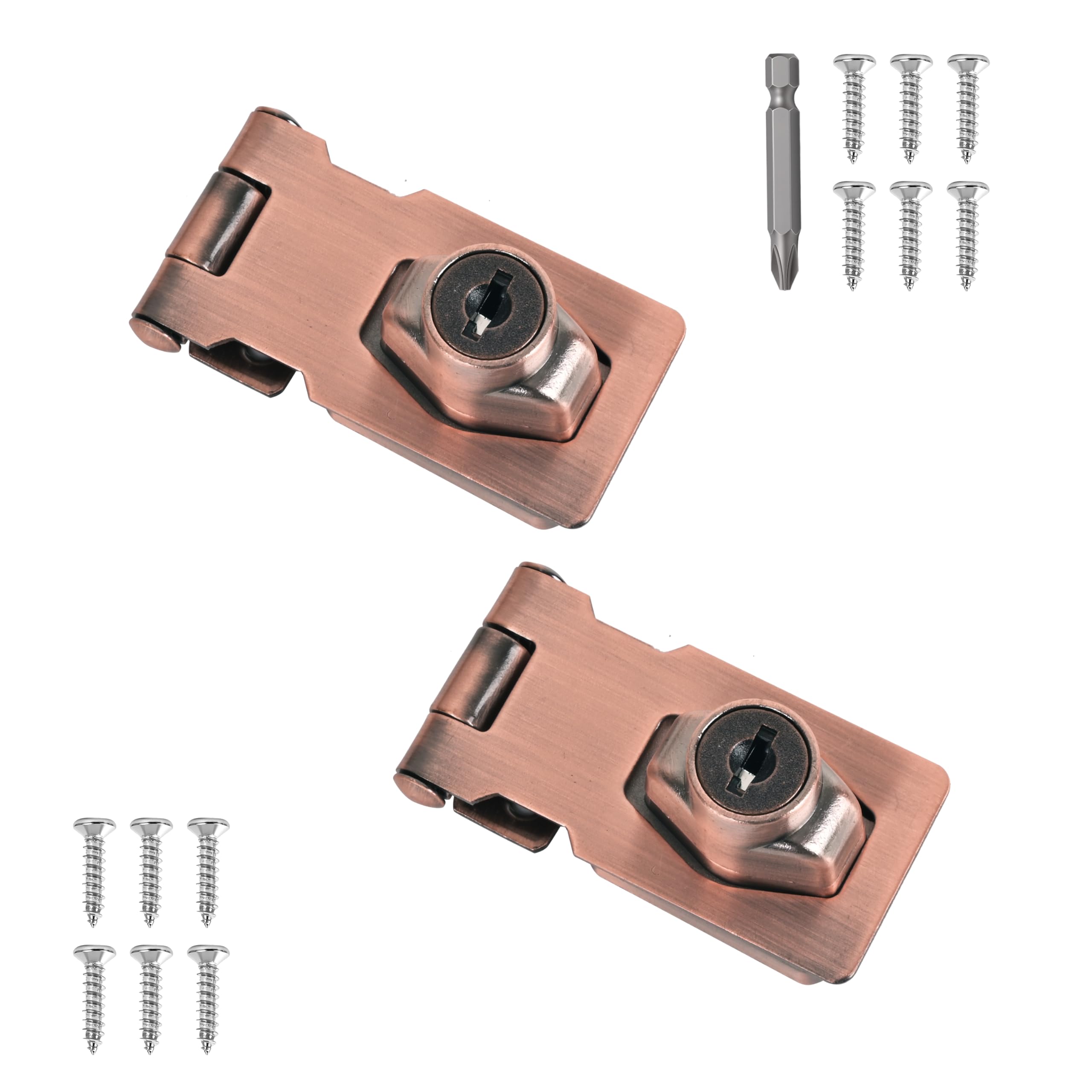 2 Pcs keyed Hasp Lock,2.5 inch keyed hasp Locks Twist knob keyed Locking hasp for Cabinet Small Door,Hasp Lock with Keys,Metal Safety Hasp Latches (2 Pcs Red Bronze, 2.5 inch)