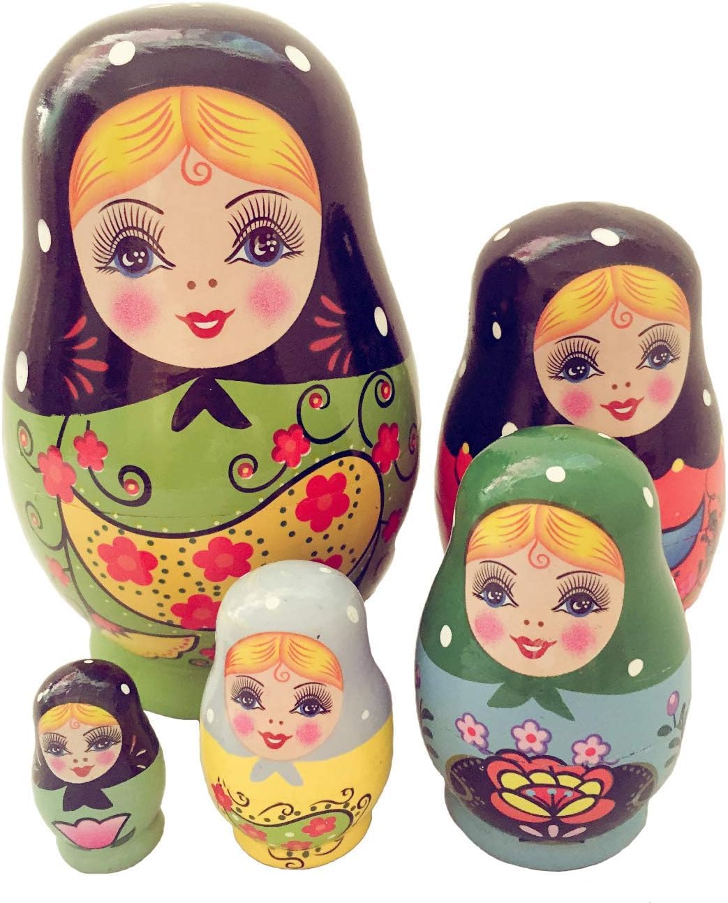 THE WHITE SHOP 5PCS Matryoshka Dolls Wooden Traditional Girls Wooden Toy Christmas Home Decoration Birthday Festival Gift Kids Toy