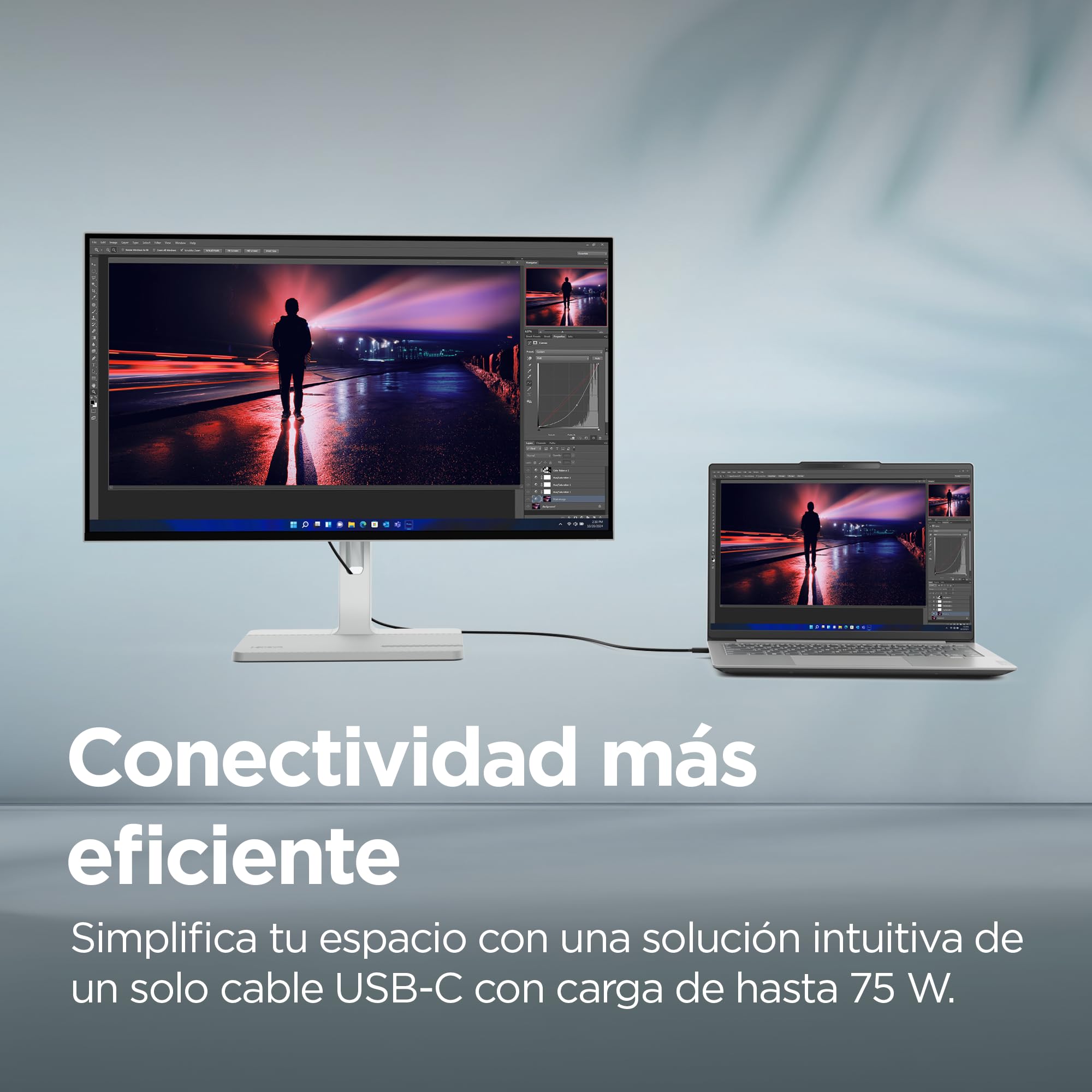 Lenovo L24m-4A - Monitor FHD 23.8" (IPS, 4 Lados Ultrafinos, HDMI 1.4 - USB-C, 16:9, Tasa de Refresco 100Hz, Tiempo Respuesta 1ms, Montaje VESA 100 mm, Ajuste Inclinación/Altura/Pivote/Giro) - Gris