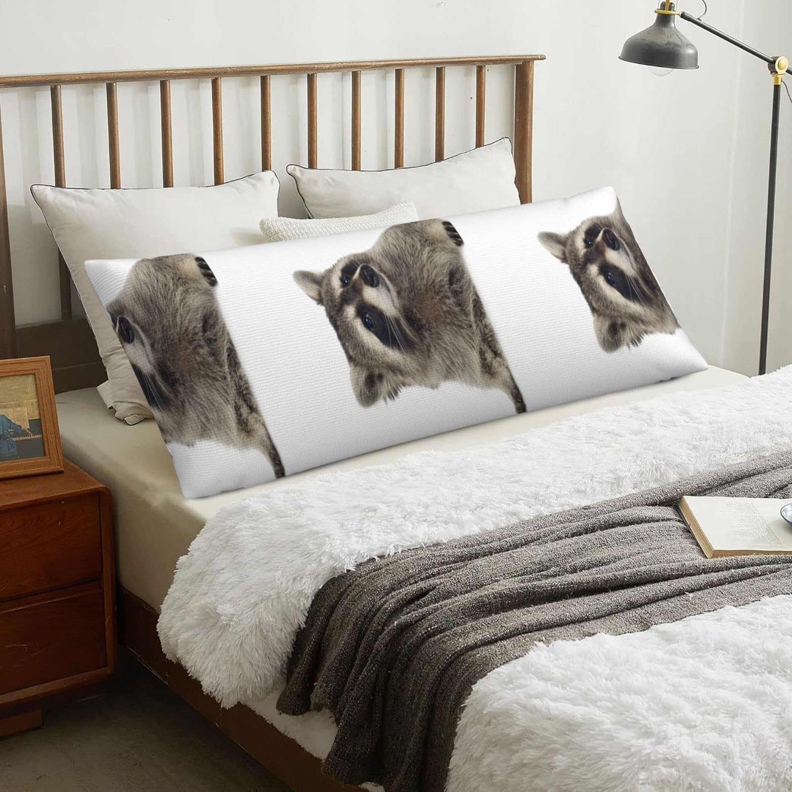 Hairy Raccoon, Body Pillow Cover with Zipper,Long Body Pillowcase 20 x 60 in