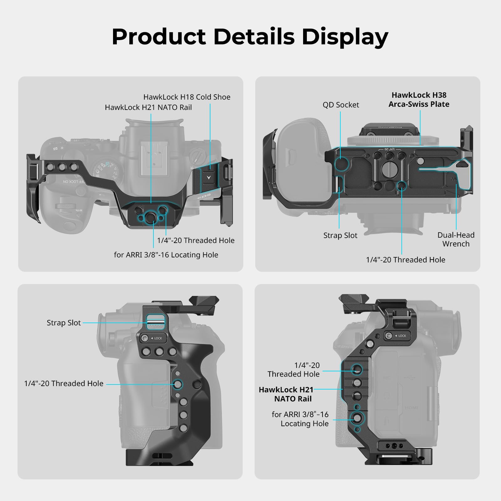 SMALLRIG Cage per Canon R6 Mark II, con Rail NATO Doppi Incorporati e Piastra a Sgancio Rapido per Arca - 4159B
