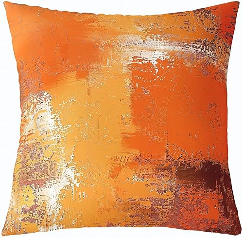 Feelyou Juego de 2 fundas de almohada, 24 x 24 pulgadas, fundas de almohada decorativas naranja quemado, fundas de almohada de pintura de arte