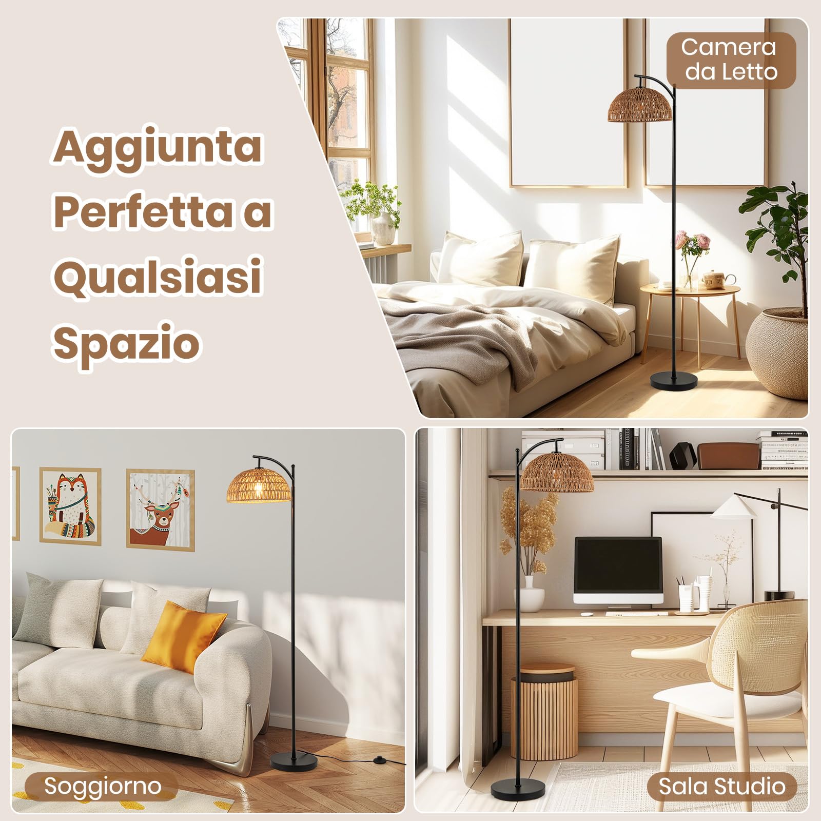 RELAX4LIFE Lampada da Terra per Soggiorno, Lampada Moderna con Paralume a Sospensione, Interruttore a Pedale, per Camera da Letto e Ufficio