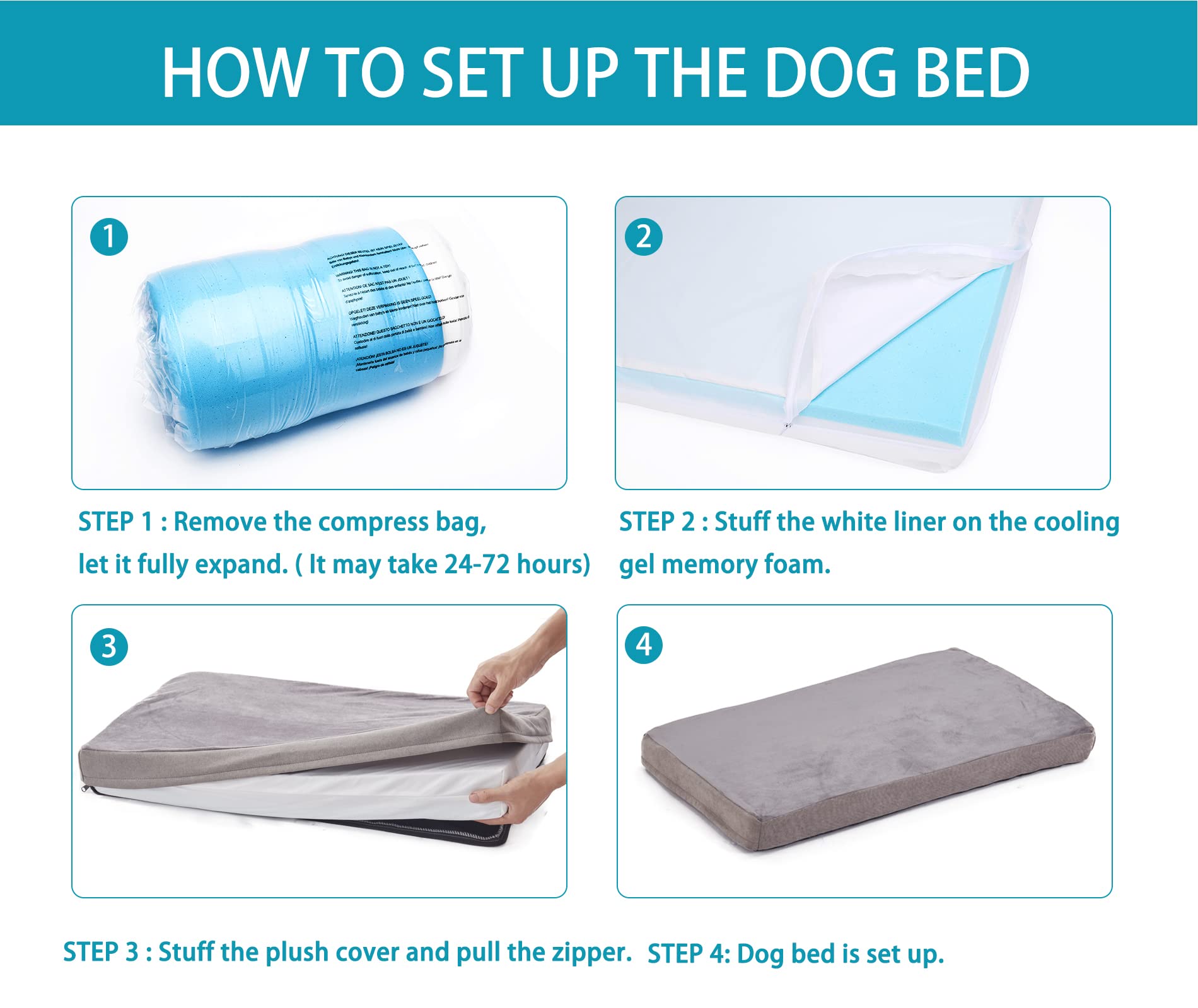 Cama ortopédica de Espuma viscoelástica para Perros, Camas refrescantes para Perros Grandes, Cama Impermeable para Mascotas para Jaula con Funda extraíble Lavable, Color Gris