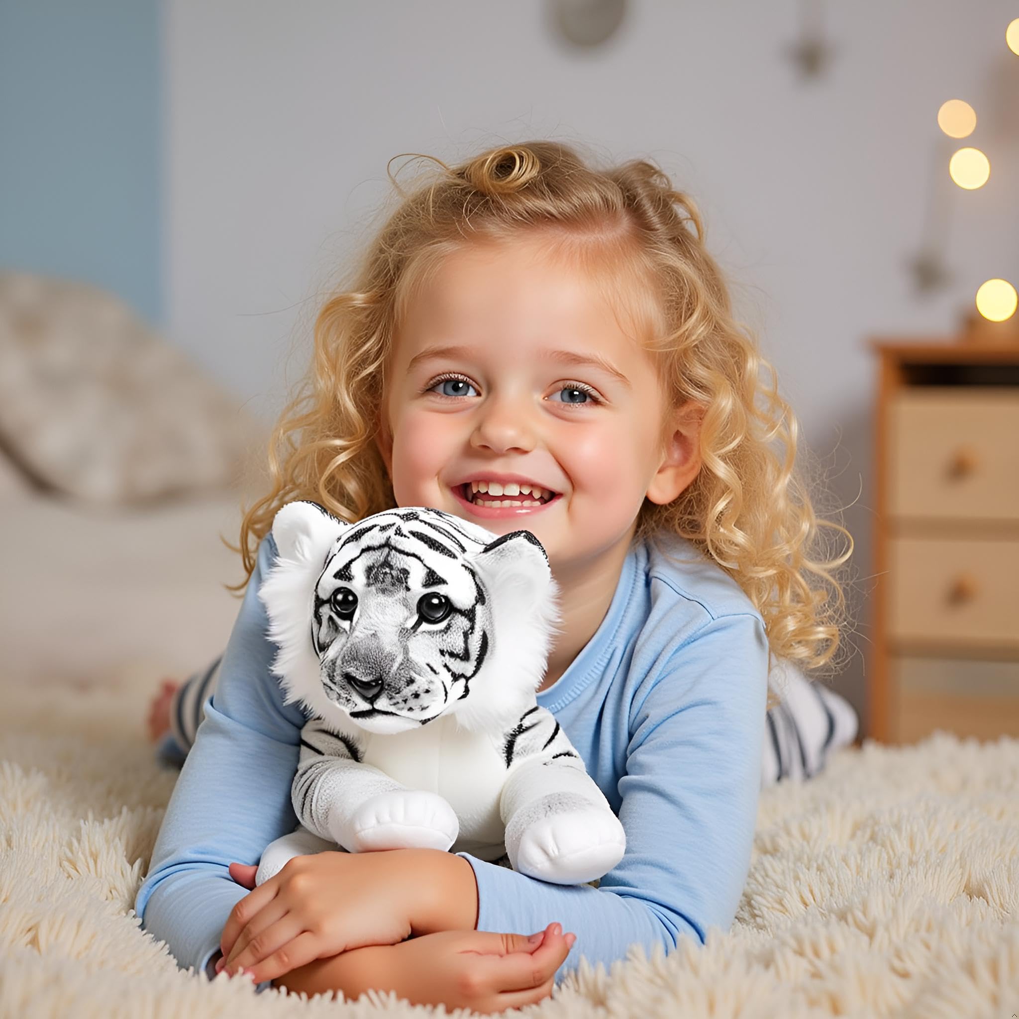 TRAVELKNOT Peluche Tigre Bianca Realistico Simulazione Animali Tigre Bianca Peluche Grande Morbido Abbracciare Giocattoli con Tigre per Adulti Bambini Natale Compleanno Regali 48cm ﻿