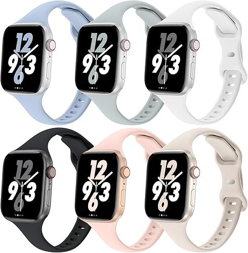 Miniatura 1 de Paquete de 6 correas delgadas compatibles con Apple Watch de 1.496 in 1.575 in 1.614 in 1.654 in 1.732 in 1.772 in 1.929 in, correa deportiva de