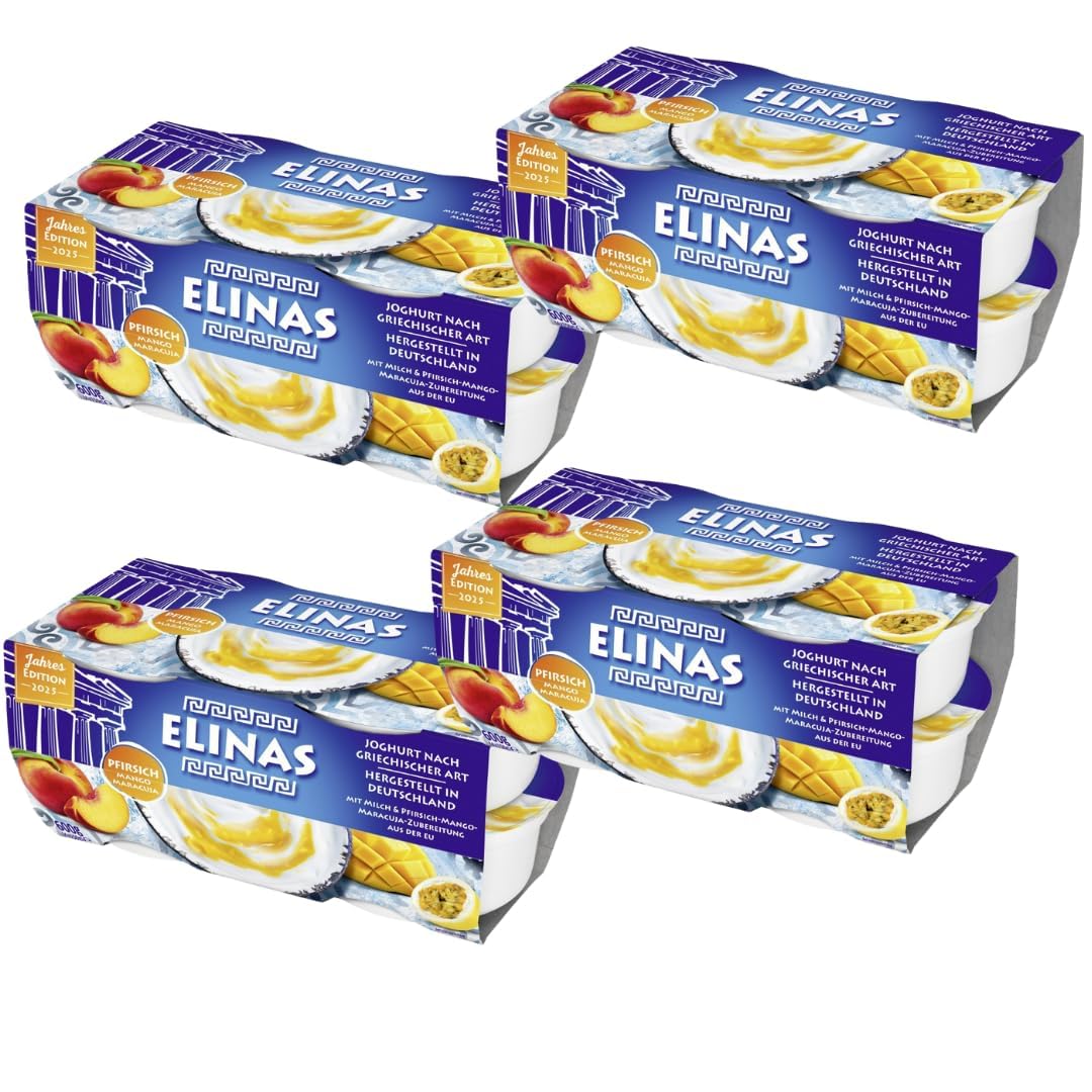 Elinas Joghurt nach griechischer Art Pfirsich-Mango-Maracuja 4 x 150 g 4er Pack Cremiger Fruchtjoghurt
