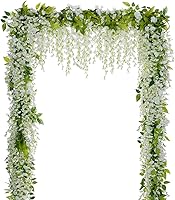 Lvydec White Artificial Wisteria Garland 4 Pack 28.8ft Silk Hanging Flowers for Wedding Arch Home Garden Outdoor Decor