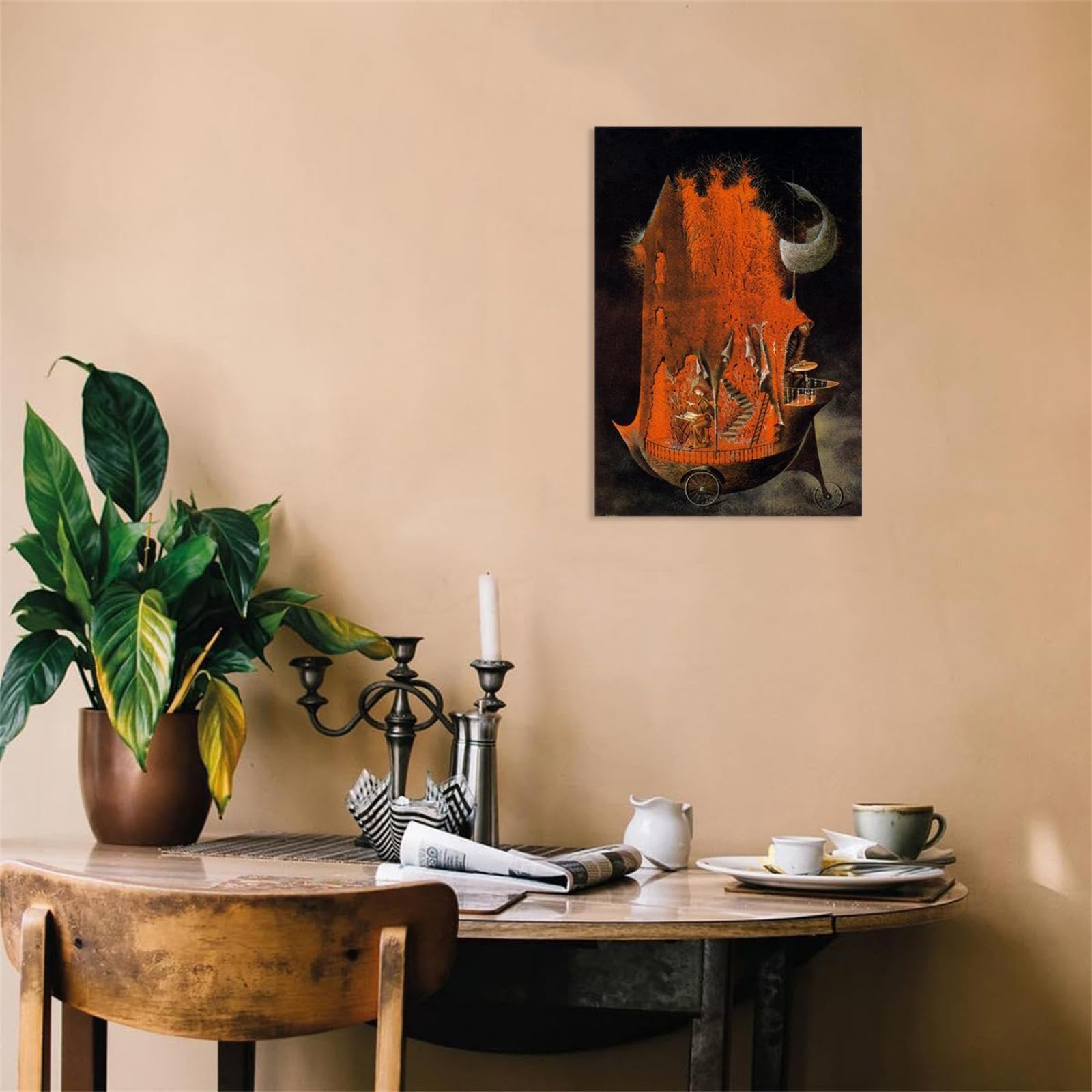 MYCGGDGH Póster de pintura famosa de Remedios Varo,los emigrantes,reproducción de imágenes impresas en lienzo,arte surrealista para de sala de estar,105x70cm(41x28in) Marco interior