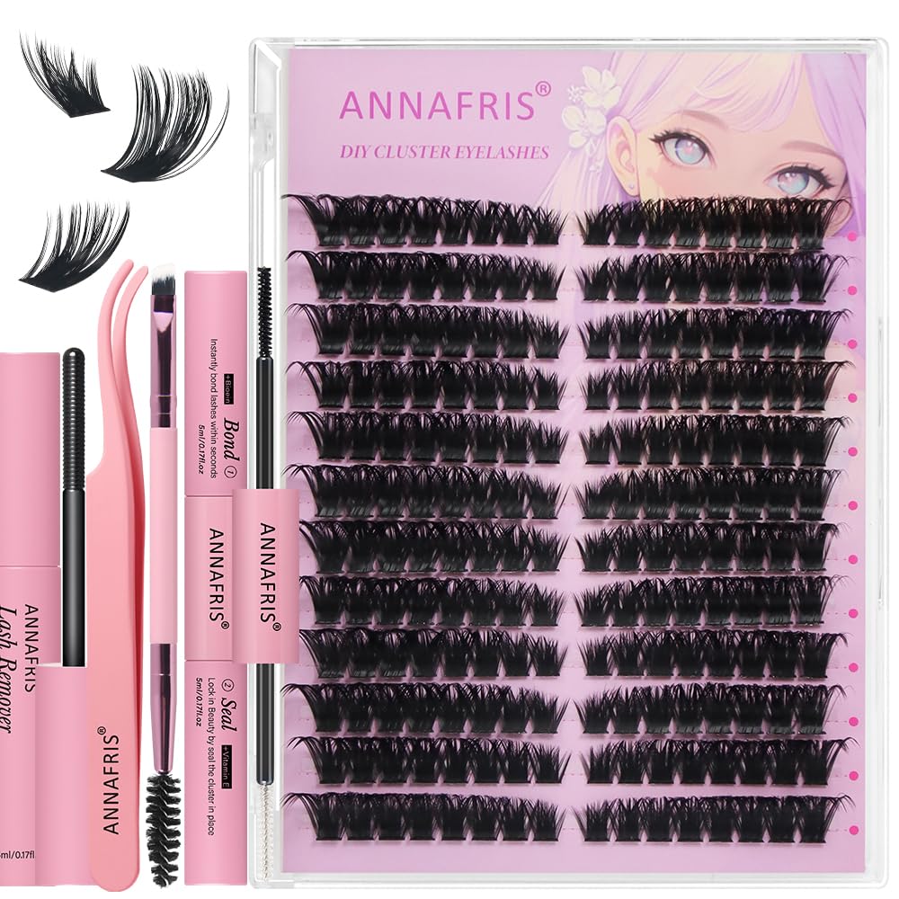 ANNAFRIS Ciglia Finte Ciuffetti Kit Naturali DIY Extension Ciglia Cluster Lashes con Pinze e Colla(HS,100P)