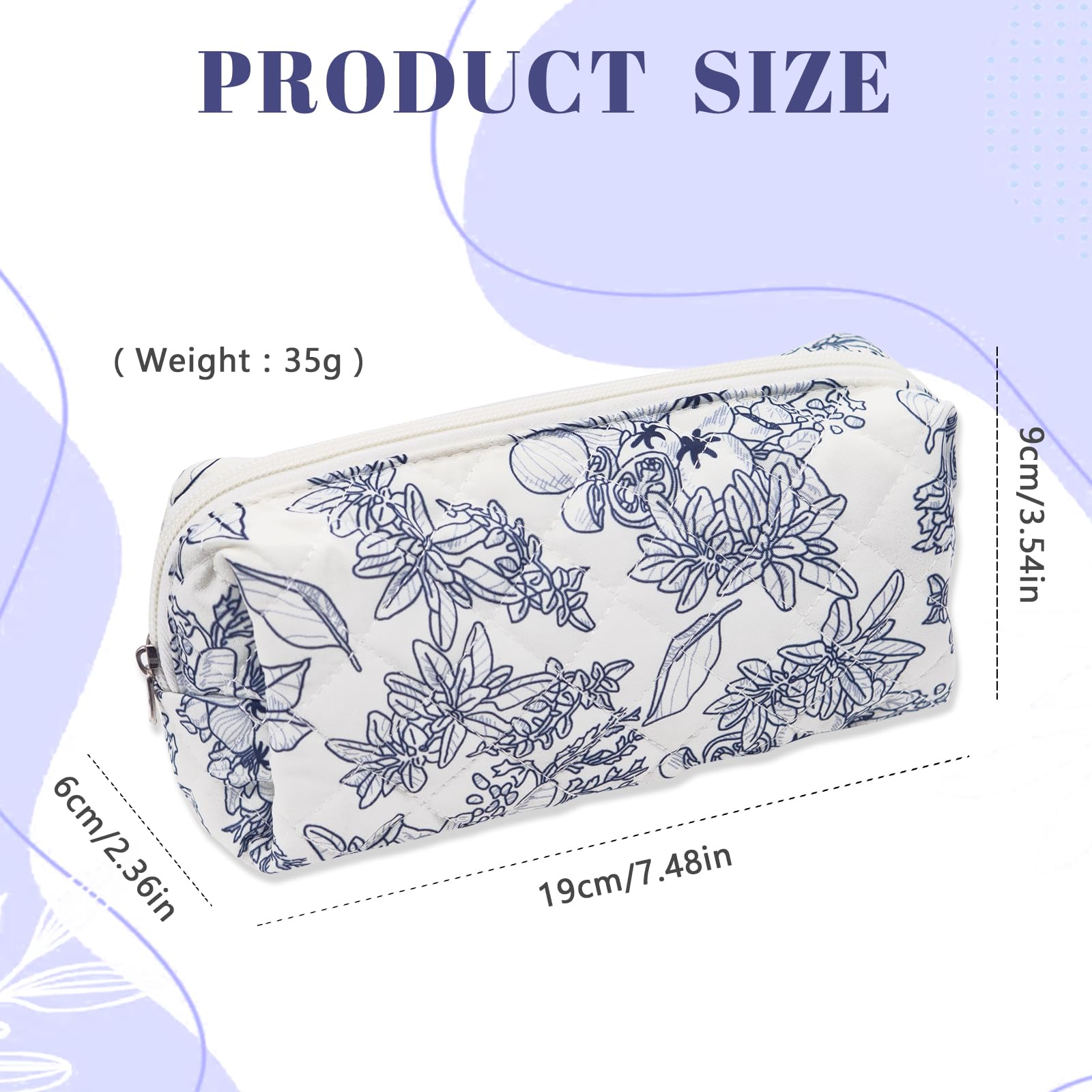 LJCZKA Floral Pencil Case for Girls Women Small Flower Pencil Pouch, Cotton Quilted Makeup Bags for School College Travel - Image 2