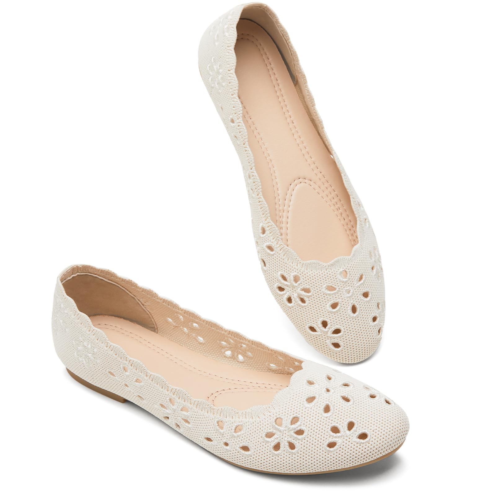 Mesh Ballet Flats Shoes for Women,Womens Flats Dressy Comfortable,Women's Dress Shoes with Flower Eyelets,Slip on Casual Walking Flats-image-3