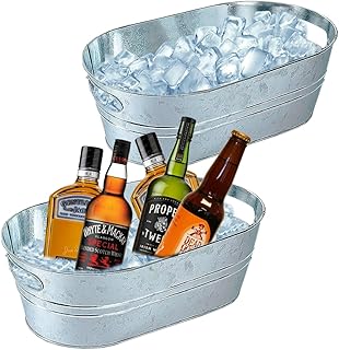 30+ Modern Home Bar Ideas With Rustic And Industrial Touches 121 2 Pack Galvanized Tub Ice Bucket Large Metal Drink Buckets for Parties B...