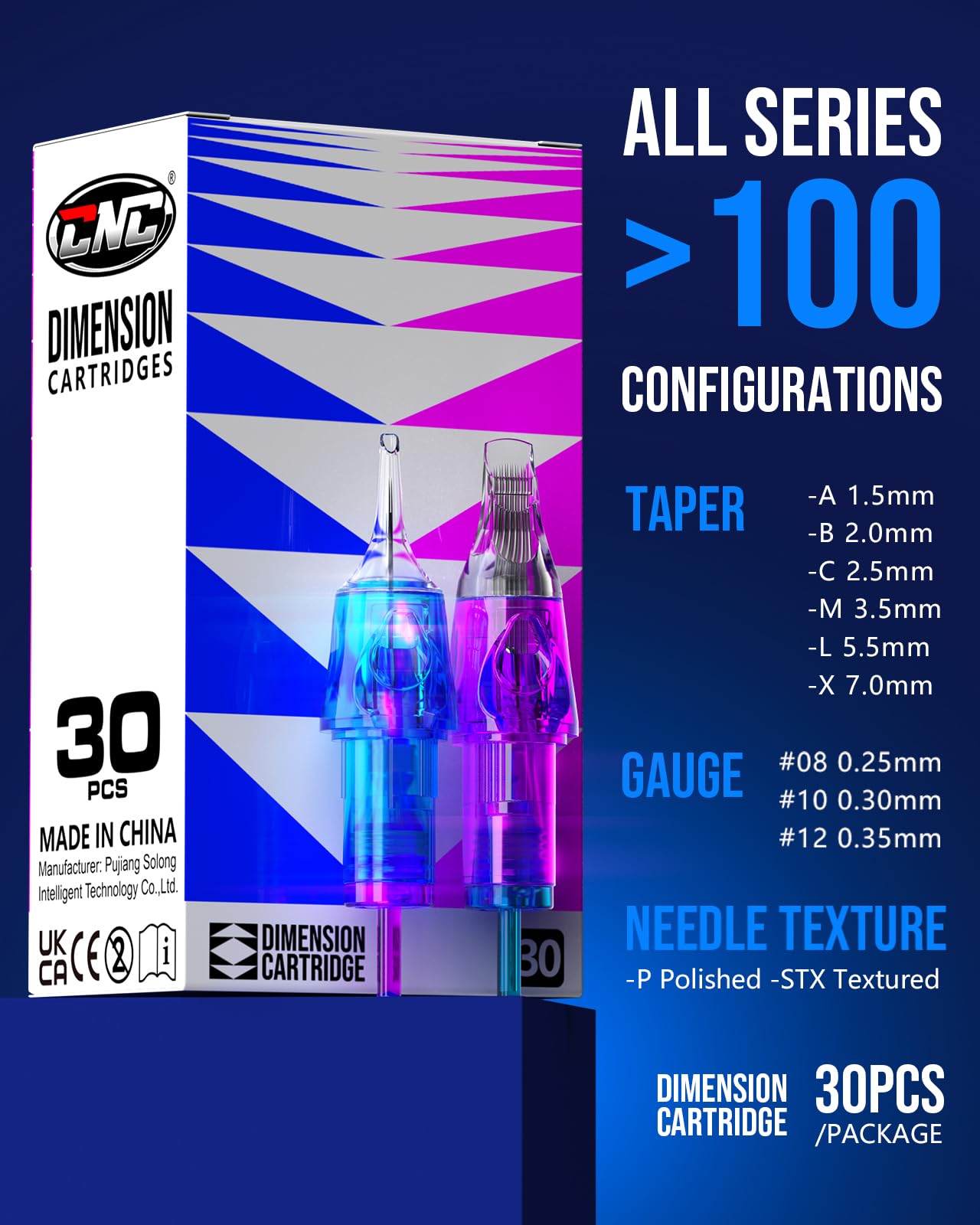 CNC 30 Pcs Cartuchos de Tatuaje Aguja para Tatuar #10 Bugpin Round Shader #12 Standard 5RS 7RS 9RS Tattoo Needles EN04B-30KIT-F