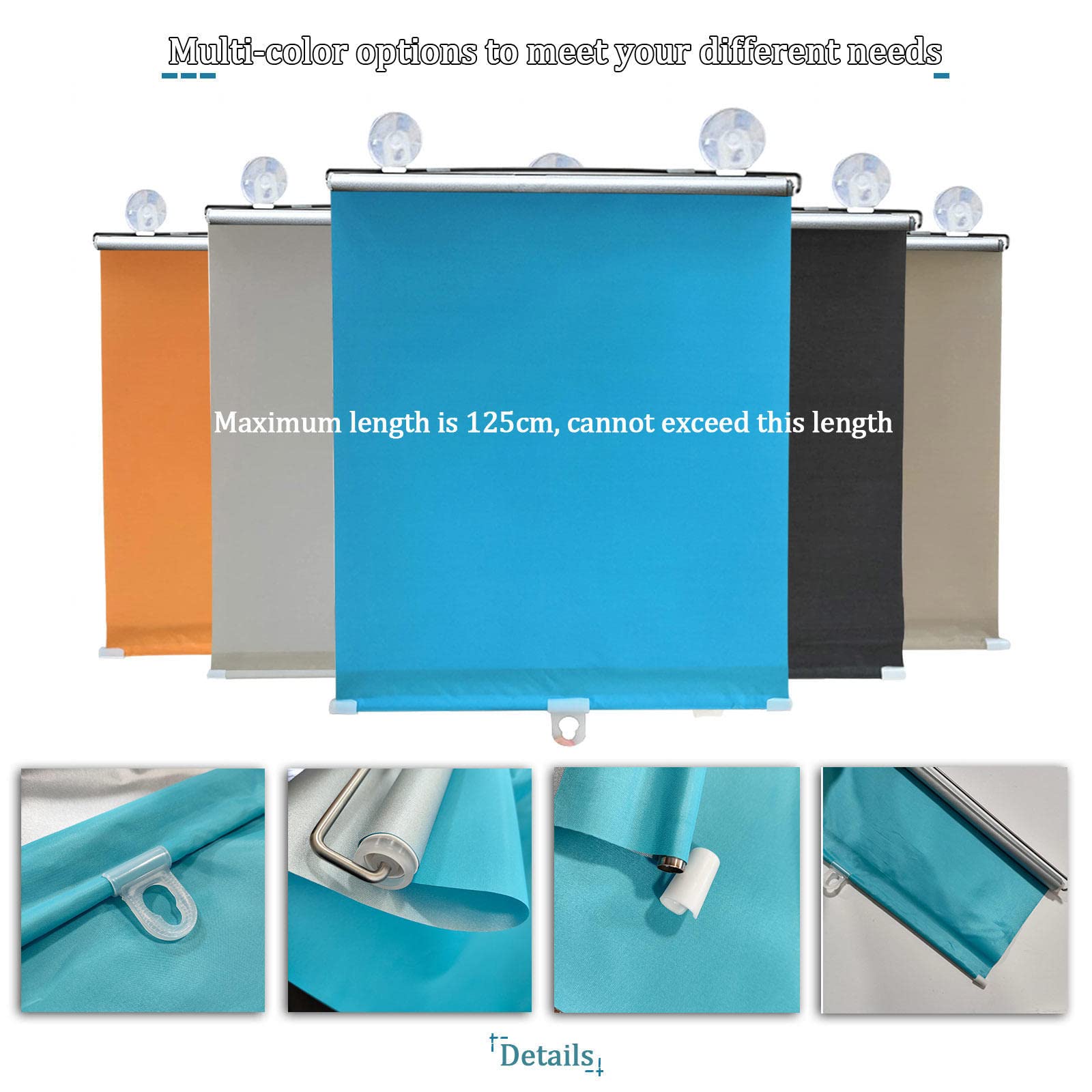Chowane zaciemniające rolety okienne z przyssawkami - 85% blokująca światło tkanina termoizolacyjna tymczasowe rolety, niebieskie 50 x 125 cm