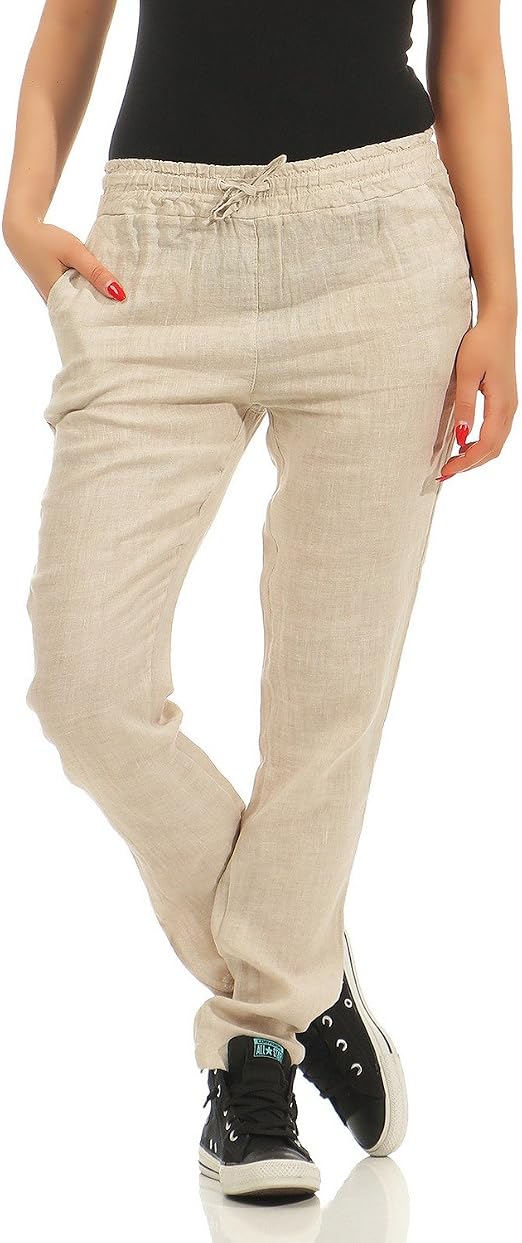 ZARMEXX Pantaloni di Lino da Donna Pantaloni da Estate di Chino Casual Pantaloni  Lunghi da Slip : Amazon.it: Abbigliamento