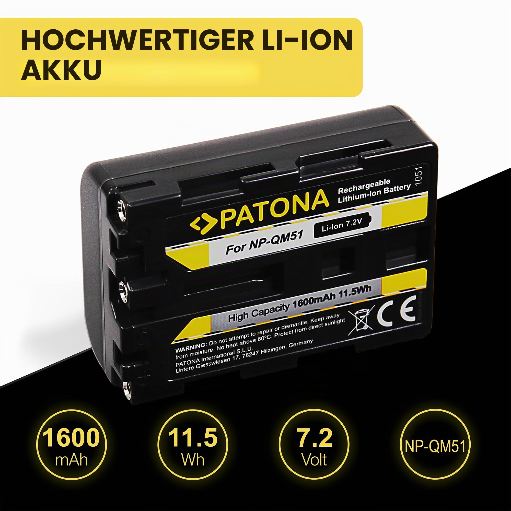 PATONA NP-FM50 Akku 1600mAh – Ersatz für Sony NP-FM30, NP-FM50, NP-QM51 – für Camcorder CCD-TRV, DCR-TRV, DCR-DVD, DCR-HC und MVC-CD Serien – hält bewährte Sony-Camcorder am Leben