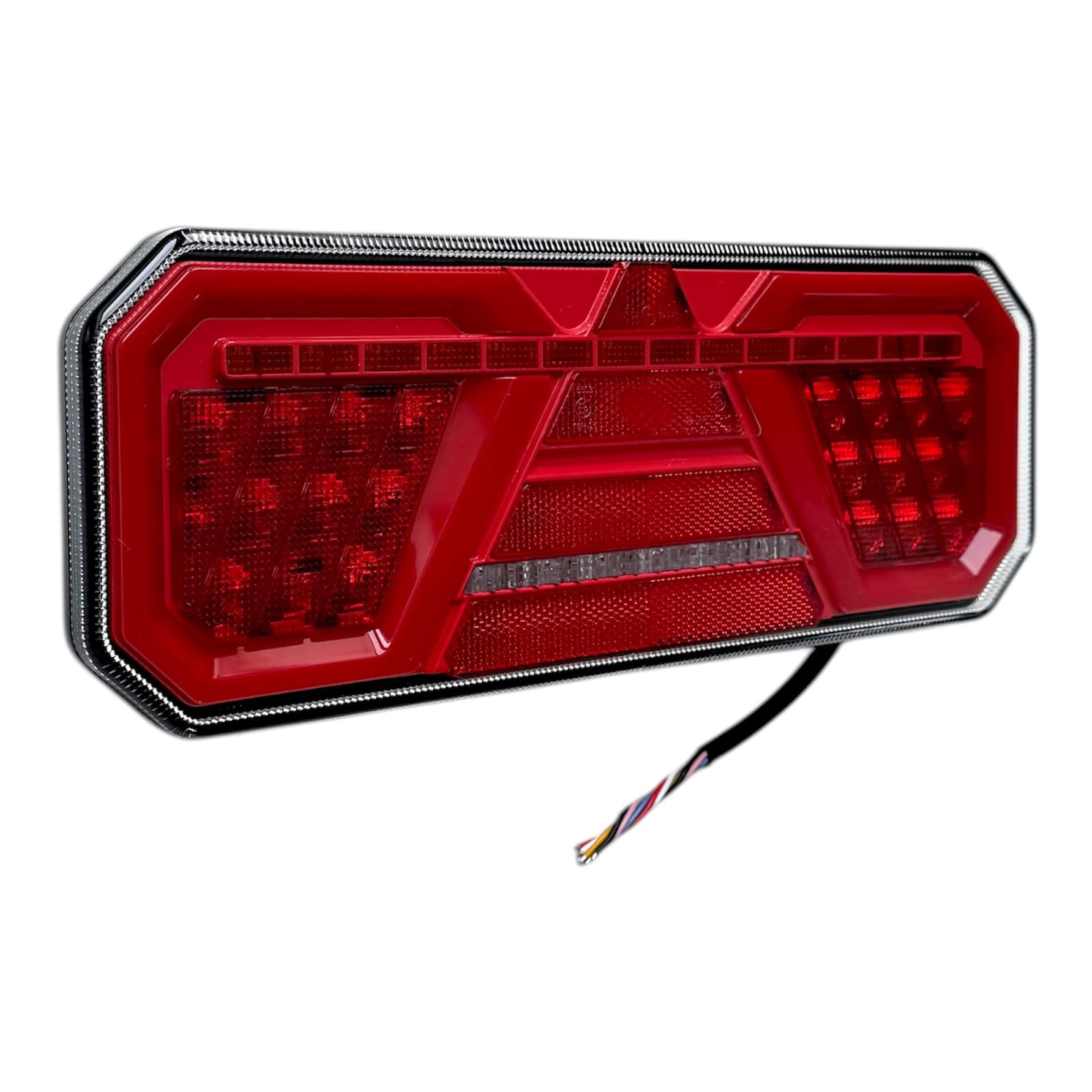 Juego de Pilotos Traseros LED para Remolque y Camión, 6 Funciones, Intermitente Dinámico Secuencial, Efecto Neón, 12V 24V, Homologado E9 ECE, 350mm (Par Izquierdo + Derecho)