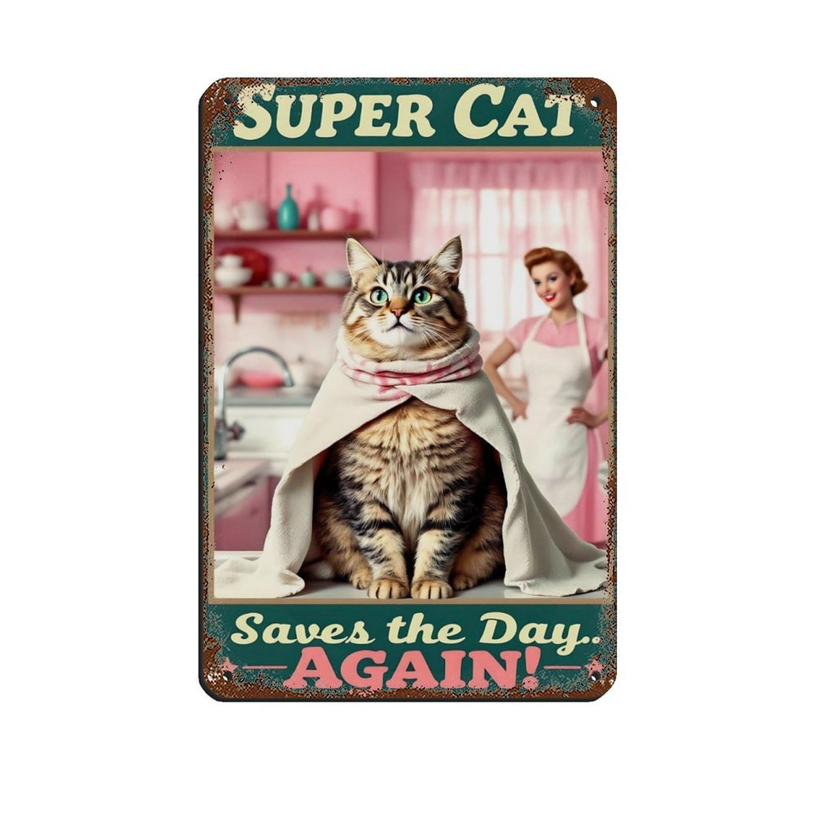 Poster rétro en métal Super Cat décoration murale vintage chat