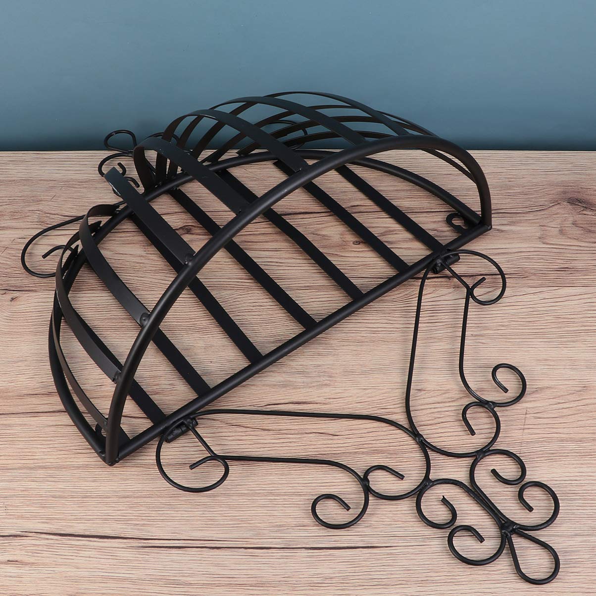 Yardwe Hängend Blumentopf Metall Wand Blumen-Korb Halb Rund Wandvasen Wandmontage Blumenampel Hängeampeln Shabby Landhausstil Balkon Garten Deko Wanddekoration 53x35x16cm Schwarz