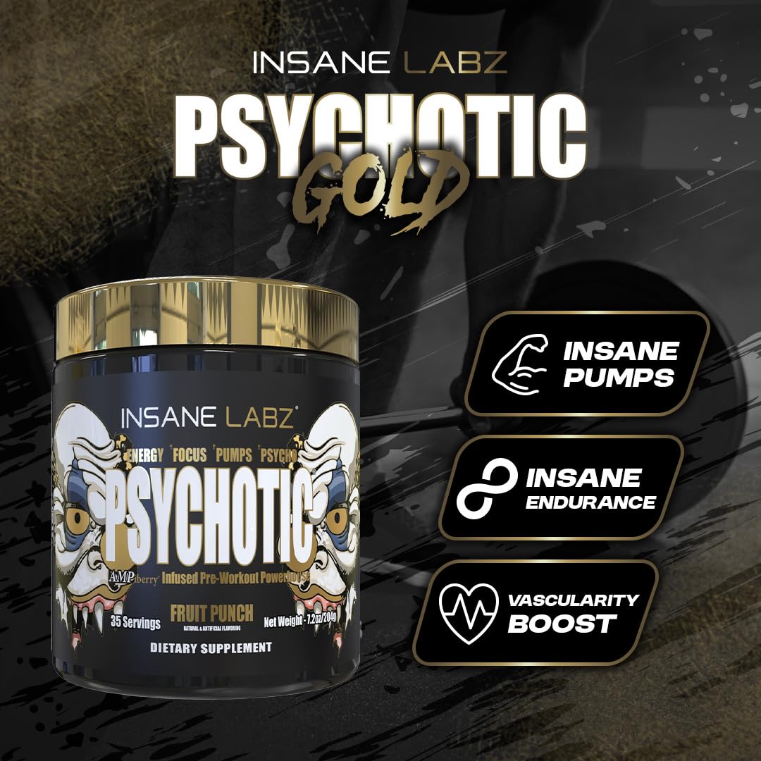 Insane Labz Psychotic Gold, High Stimulant Pre Workout Powder, Extreme Lasting Energy Focus, Pumps and Endurance with Beta Alanine, DMAE Bitartrate, NO Booster (35 Servings, Watermelon) — Amazon image 4