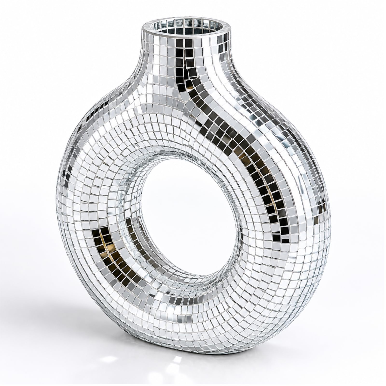 Bubaxuce Silver Donut Disco Ball Vase 14x15cm, Disco Ball Flower Pot, Disco Decor for 70s/80s/90s Retro Home Decorations, Birthdays and Festive Table Centrepieces
