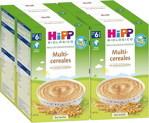 HiPP Biológico - Papilla Multicereales Bio - Pack x 4 cajas de 400 gr - Papilla de Cereales apta a partir de 6 meses - Sin lactosa, Sin Proteína de la Leche de Vaca y Sin azúcares